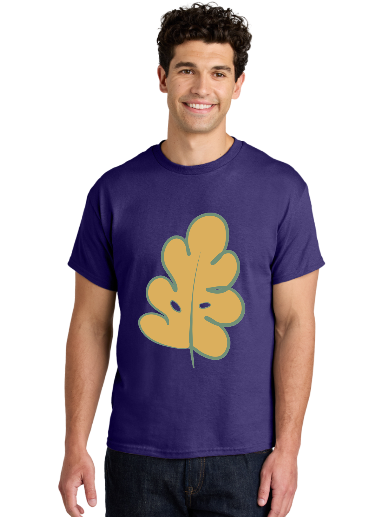 Oak-Leaf Men'S Graphic Tee, 100% Cotton, Comfortable Casual Summer Wear, Machine Washable, Oak Leaf, Cartoon Leaf, Autumn Foliage, Fall Colors, Nature Illustration, Simple Graphic, Leaf Design, Orange Leaf Aae034 24