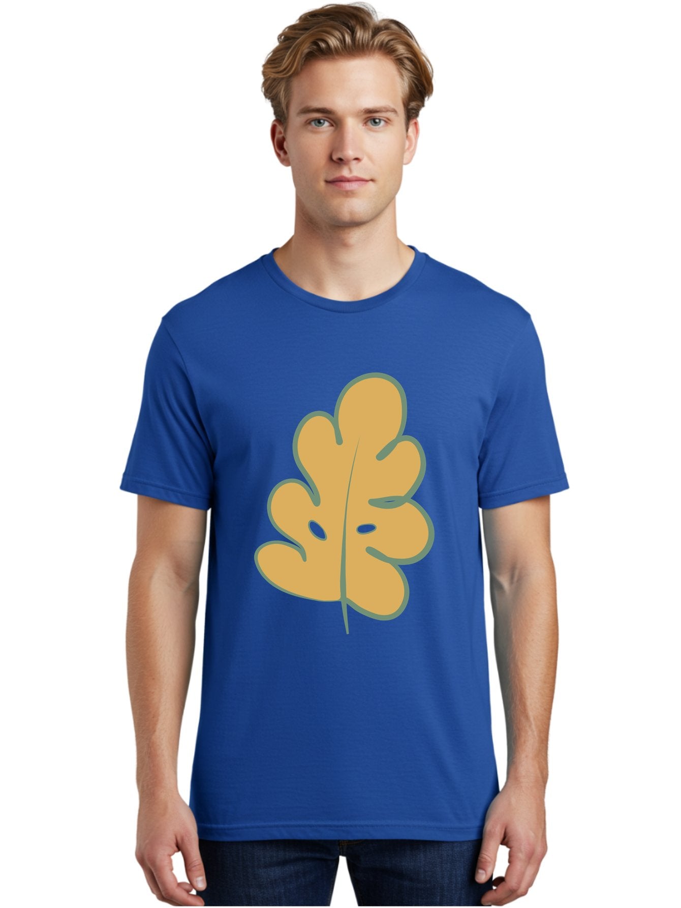 Oak-Leaf Men'S Graphic Tee, 100% Cotton, Comfortable Casual Summer Wear, Machine Washable, Oak Leaf, Cartoon Leaf, Autumn Foliage, Fall Colors, Nature Illustration, Simple Graphic, Leaf Design, Orange Leaf Aae034 17