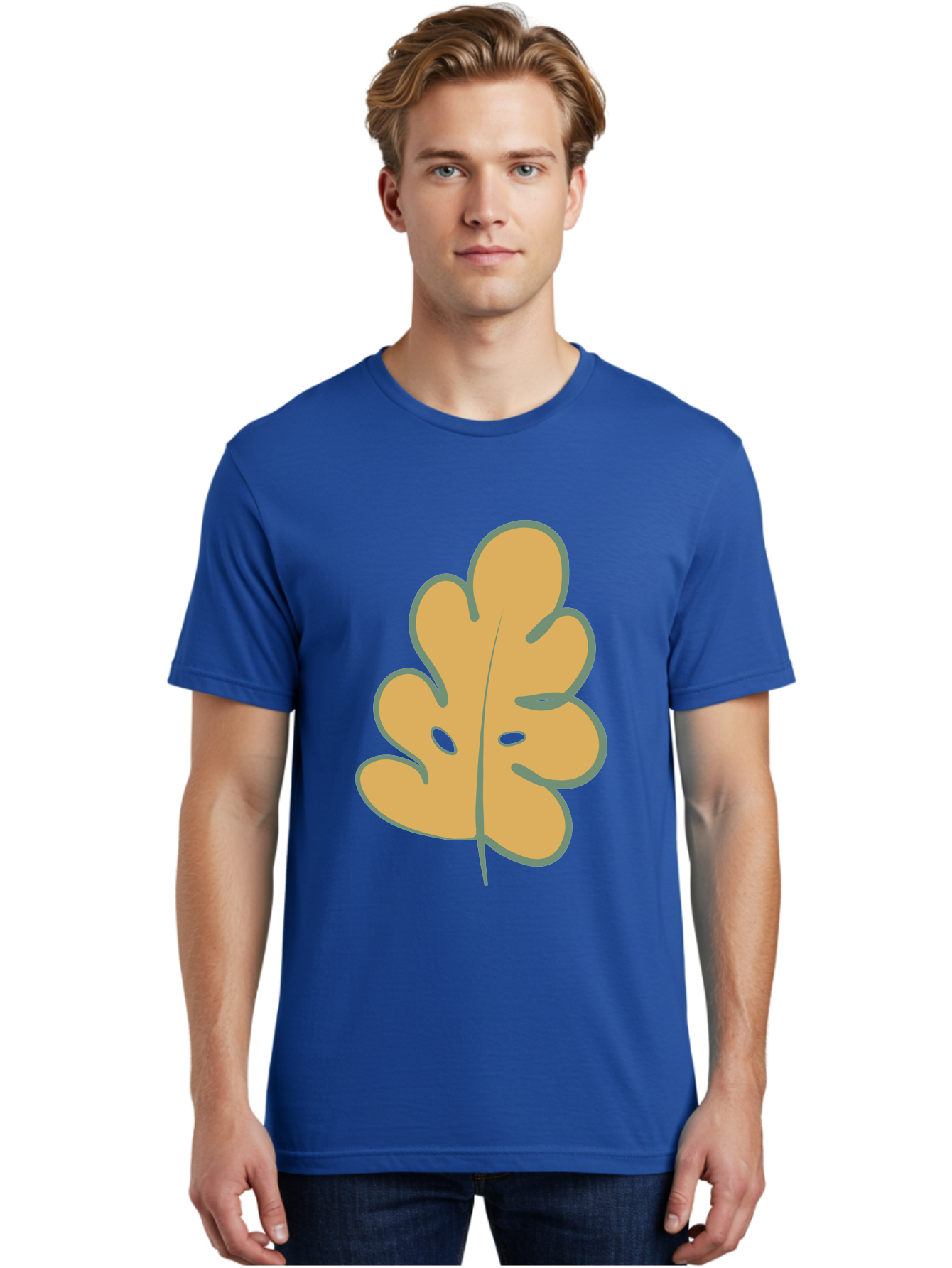 Oak-Leaf Men'S Graphic Tee, 100% Cotton, Comfortable Casual Summer Wear, Machine Washable, Oak Leaf, Cartoon Leaf, Autumn Foliage, Fall Colors, Nature Illustration, Simple Graphic, Leaf Design, Orange Leaf Aae034 28