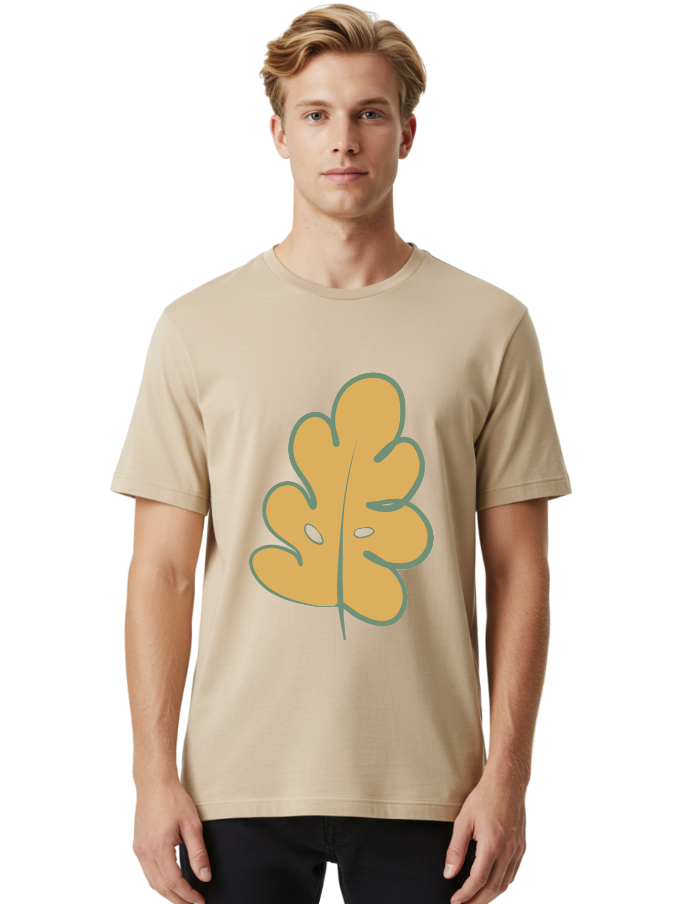 Oak-Leaf Men'S Graphic Tee, 100% Cotton, Comfortable Casual Summer Wear, Machine Washable, Oak Leaf, Cartoon Leaf, Autumn Foliage, Fall Colors, Nature Illustration, Simple Graphic, Leaf Design, Orange Leaf Aae034 12