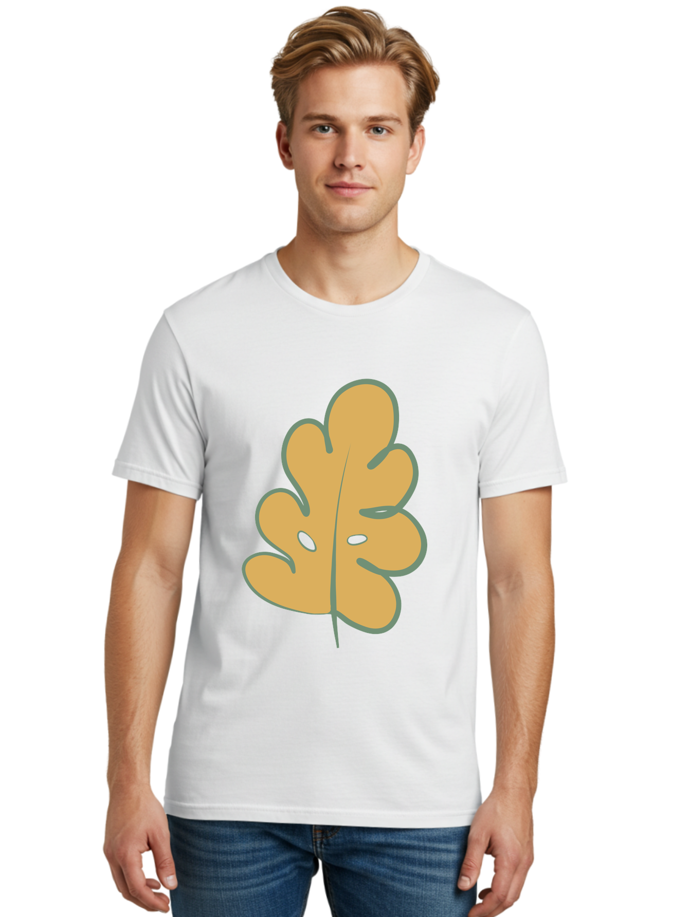 Oak-Leaf Men'S Graphic Tee, 100% Cotton, Comfortable Casual Summer Wear, Machine Washable, Oak Leaf, Cartoon Leaf, Autumn Foliage, Fall Colors, Nature Illustration, Simple Graphic, Leaf Design, Orange Leaf Aae034 10
