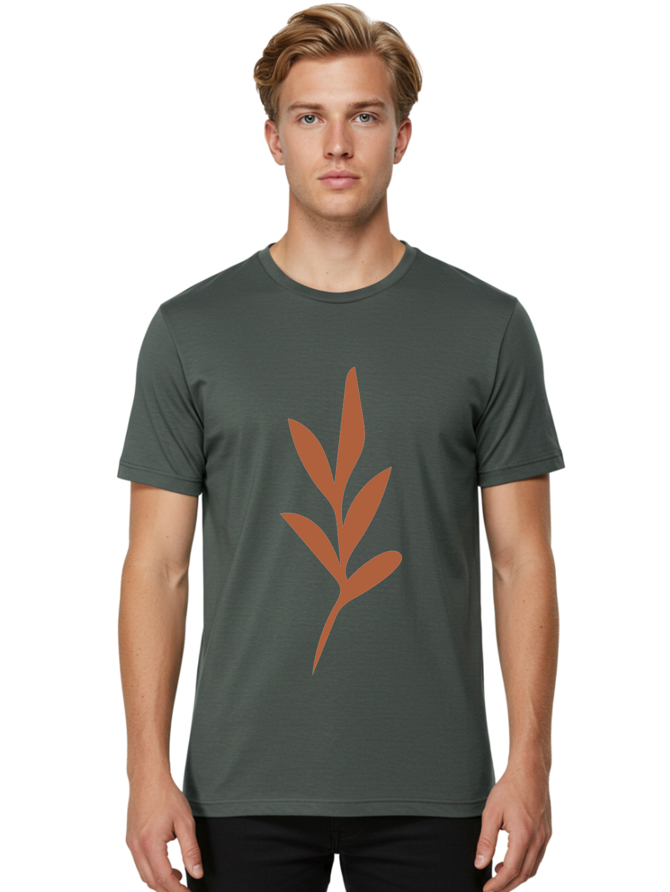 Olive-Branch Men'S Graphic Tee, 100% Cotton, Comfortable Casual Summer Wear, Machine Washable, Red Leaves, Leafy Branch, Minimalist Design, Simple Graphics, Red Foliage, Leaf Silhouette, Natural Elements, Graphic Art Aae035 30