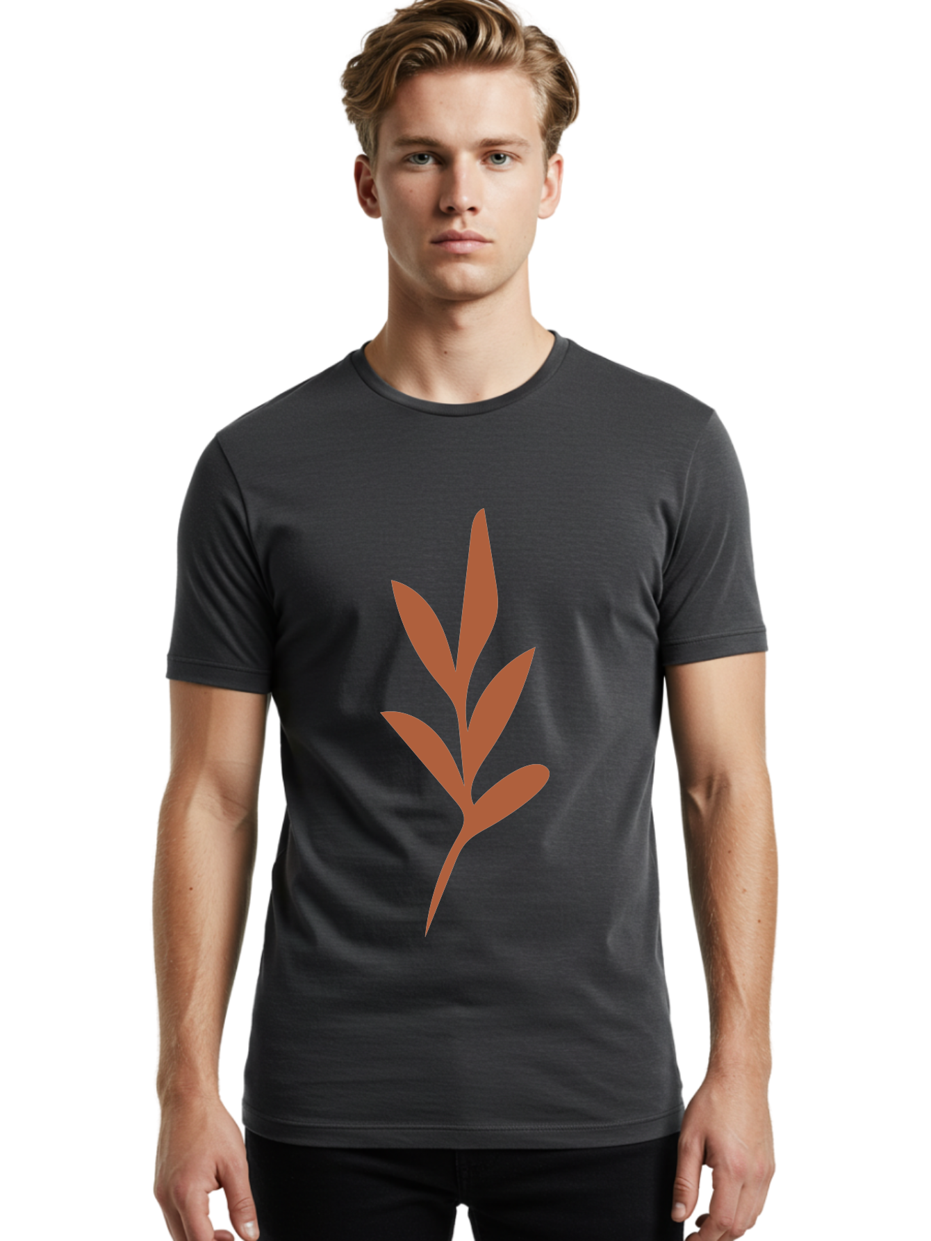 Olive-Branch Men'S Graphic Tee, 100% Cotton, Comfortable Casual Summer Wear, Machine Washable, Red Leaves, Leafy Branch, Minimalist Design, Simple Graphics, Red Foliage, Leaf Silhouette, Natural Elements, Graphic Art Aae035 24