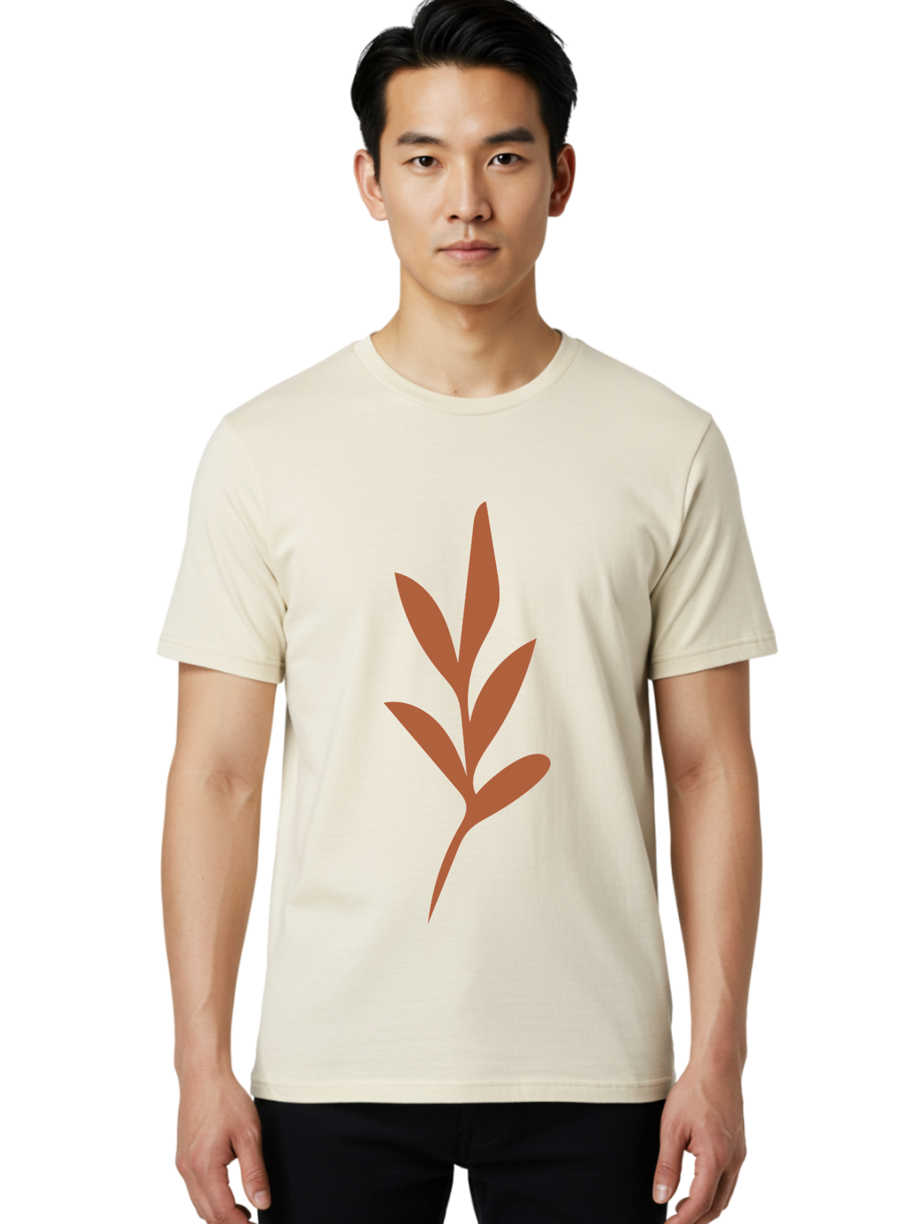 Olive-Branch Men'S Graphic Tee, 100% Cotton, Comfortable Casual Summer Wear, Machine Washable, Red Leaves, Leafy Branch, Minimalist Design, Simple Graphics, Red Foliage, Leaf Silhouette, Natural Elements, Graphic Art Aae035 4