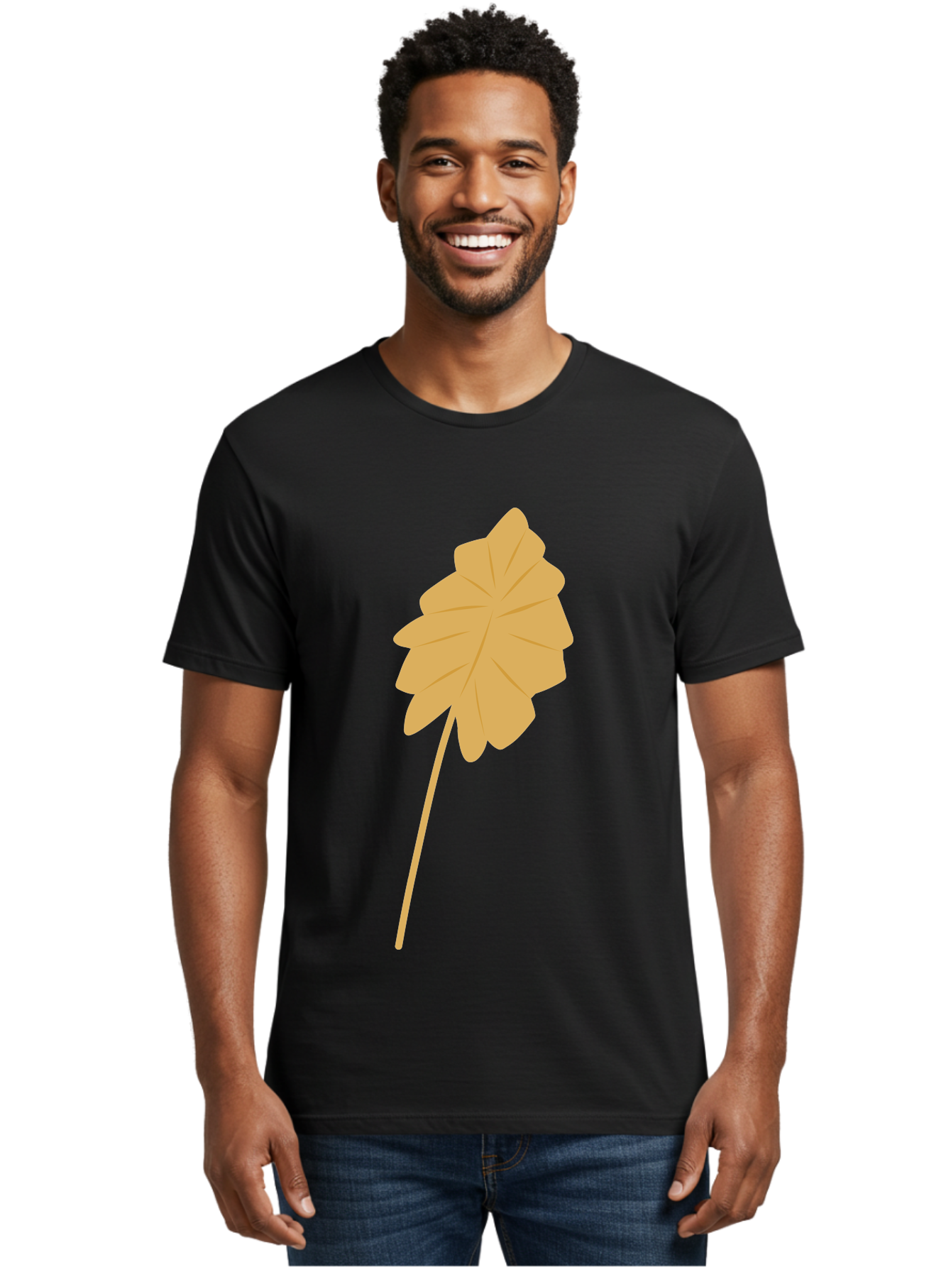 Orange-Leaf Men'S Graphic Tee, 100% Cotton, Comfortable Casual Summer Wear, Machine Washable, Golden Leaf, Simple Design, Autumn Symbol, Nature Icon, Vibrant Yellow, Leaf Illustration, Digital Art Aae036 12