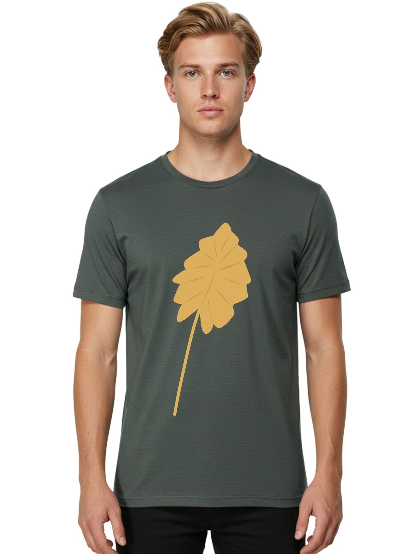 Orange-Leaf Men'S Graphic Tee, 100% Cotton, Comfortable Casual Summer Wear, Machine Washable, Golden Leaf, Simple Design, Autumn Symbol, Nature Icon, Vibrant Yellow, Leaf Illustration, Digital Art Aae036 30