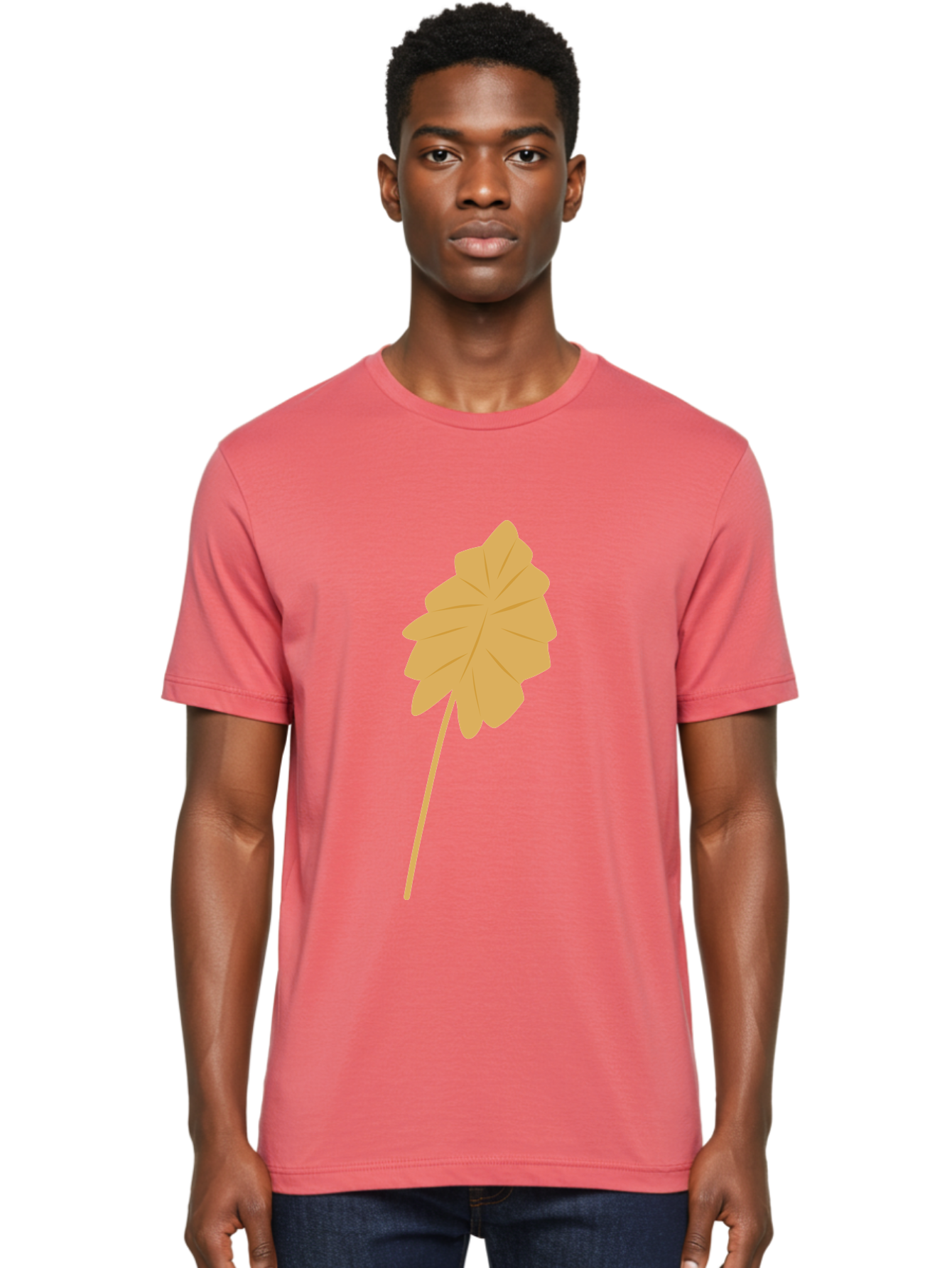 Orange-Leaf Men'S Graphic Tee, 100% Cotton, Comfortable Casual Summer Wear, Machine Washable, Golden Leaf, Simple Design, Autumn Symbol, Nature Icon, Vibrant Yellow, Leaf Illustration, Digital Art Aae036 26