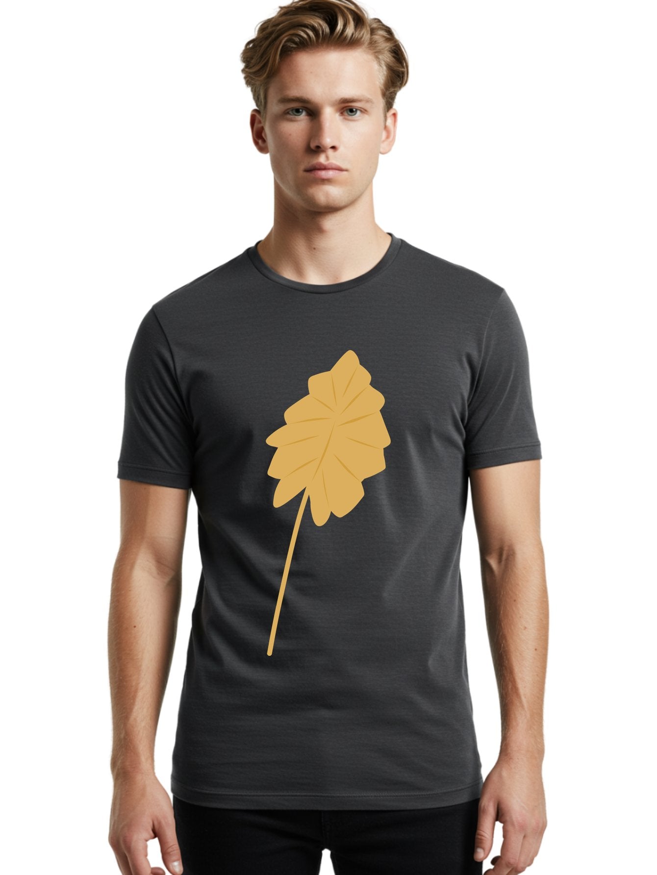 Orange-Leaf Men'S Graphic Tee, 100% Cotton, Comfortable Casual Summer Wear, Machine Washable, Golden Leaf, Simple Design, Autumn Symbol, Nature Icon, Vibrant Yellow, Leaf Illustration, Digital Art Aae036 28