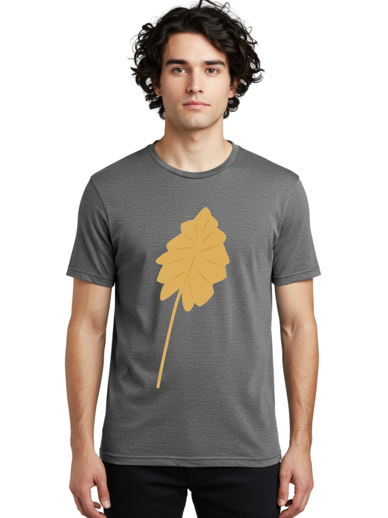 Orange-Leaf Men'S Graphic Tee, 100% Cotton, Comfortable Casual Summer Wear, Machine Washable, Golden Leaf, Simple Design, Autumn Symbol, Nature Icon, Vibrant Yellow, Leaf Illustration, Digital Art Aae036 14