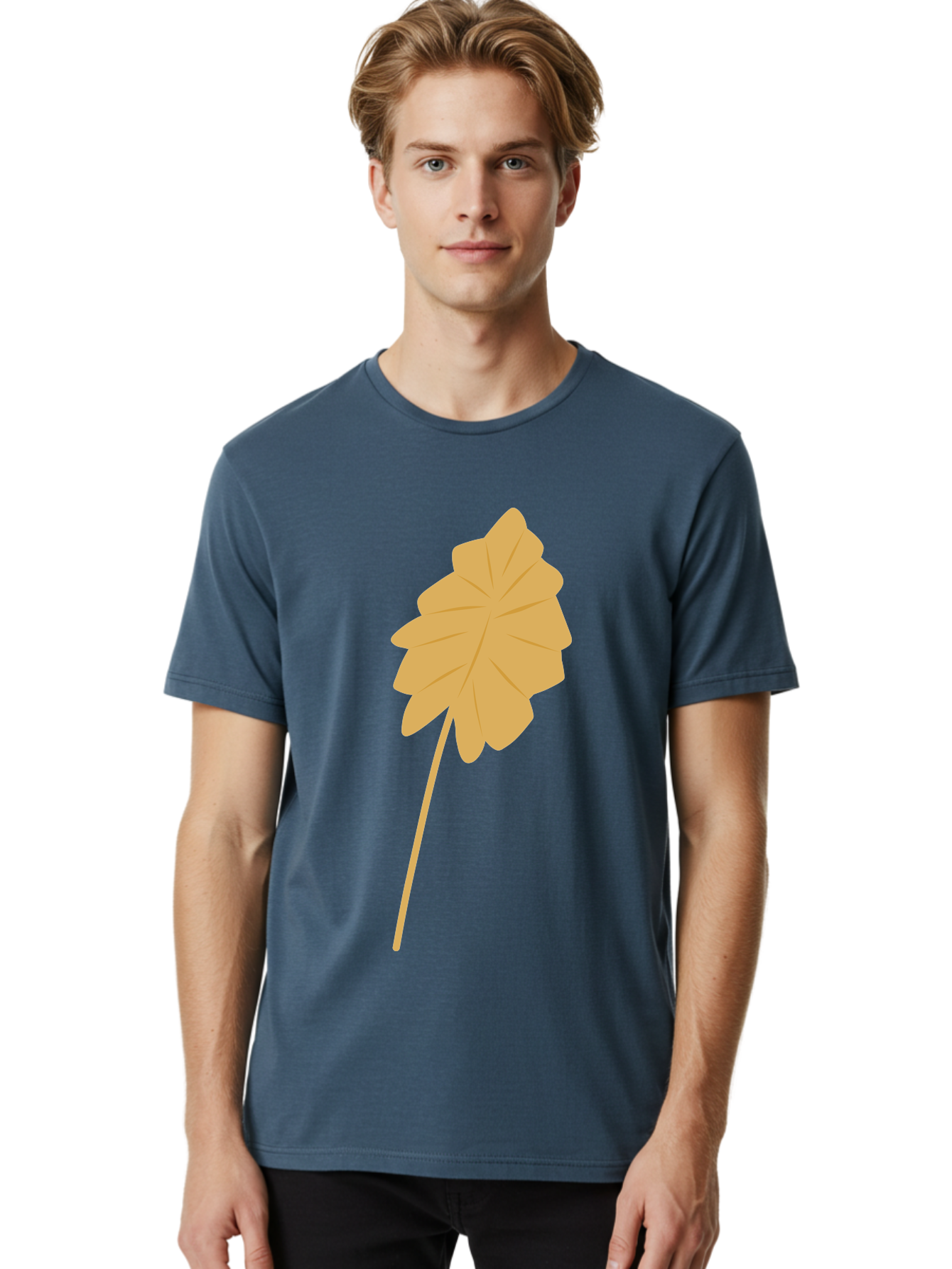 Orange-Leaf Men'S Graphic Tee, 100% Cotton, Comfortable Casual Summer Wear, Machine Washable, Golden Leaf, Simple Design, Autumn Symbol, Nature Icon, Vibrant Yellow, Leaf Illustration, Digital Art Aae036 16