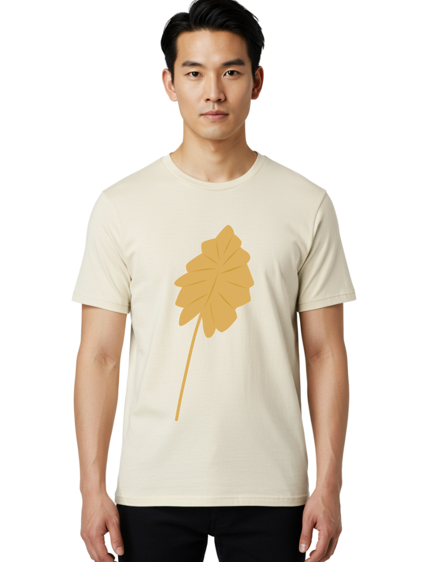 Orange-Leaf Men'S Graphic Tee, 100% Cotton, Comfortable Casual Summer Wear, Machine Washable, Golden Leaf, Simple Design, Autumn Symbol, Nature Icon, Vibrant Yellow, Leaf Illustration, Digital Art Aae036 24