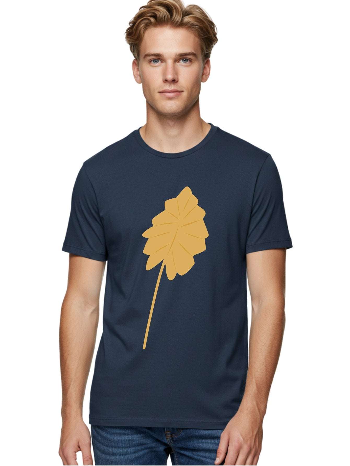 Orange-Leaf Men'S Graphic Tee, 100% Cotton, Comfortable Casual Summer Wear, Machine Washable, Golden Leaf, Simple Design, Autumn Symbol, Nature Icon, Vibrant Yellow, Leaf Illustration, Digital Art Aae036 19