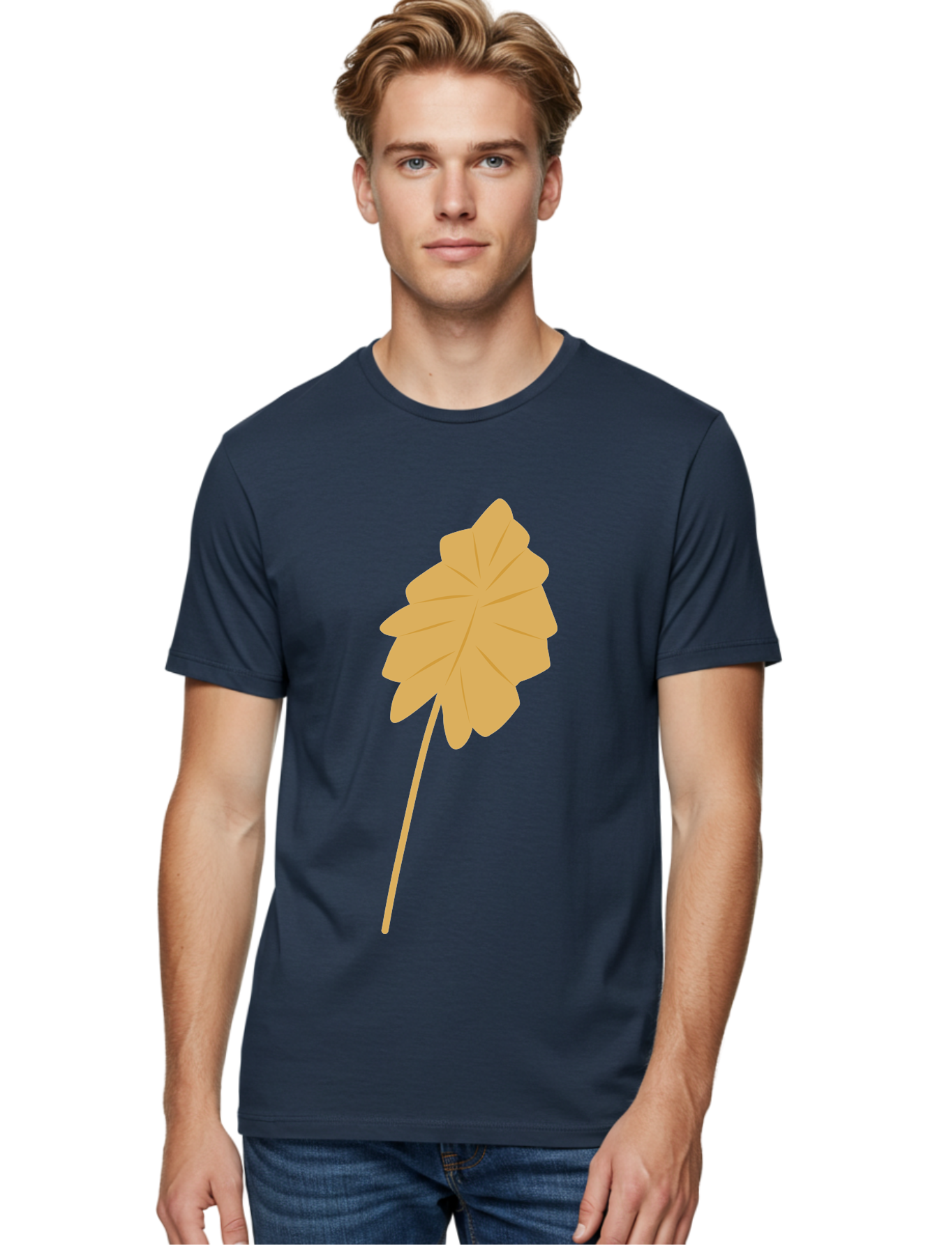 Orange-Leaf Men'S Graphic Tee, 100% Cotton, Comfortable Casual Summer Wear, Machine Washable, Golden Leaf, Simple Design, Autumn Symbol, Nature Icon, Vibrant Yellow, Leaf Illustration, Digital Art Aae036 22