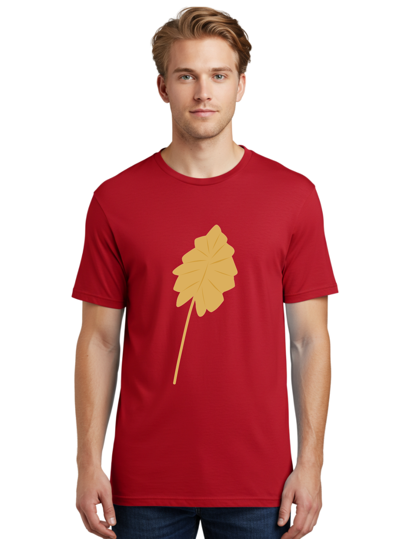 Orange-Leaf Men'S Graphic Tee, 100% Cotton, Comfortable Casual Summer Wear, Machine Washable, Golden Leaf, Simple Design, Autumn Symbol, Nature Icon, Vibrant Yellow, Leaf Illustration, Digital Art Aae036 20