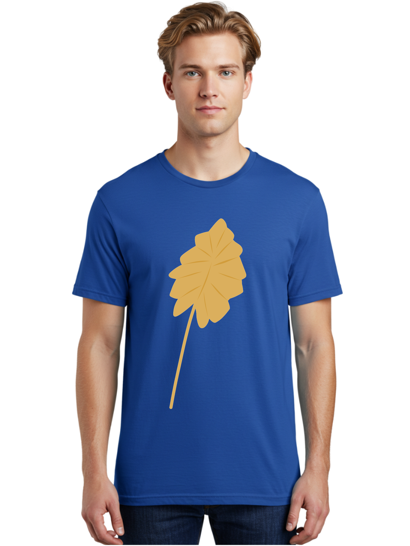 Orange-Leaf Men'S Graphic Tee, 100% Cotton, Comfortable Casual Summer Wear, Machine Washable, Golden Leaf, Simple Design, Autumn Symbol, Nature Icon, Vibrant Yellow, Leaf Illustration, Digital Art Aae036 28