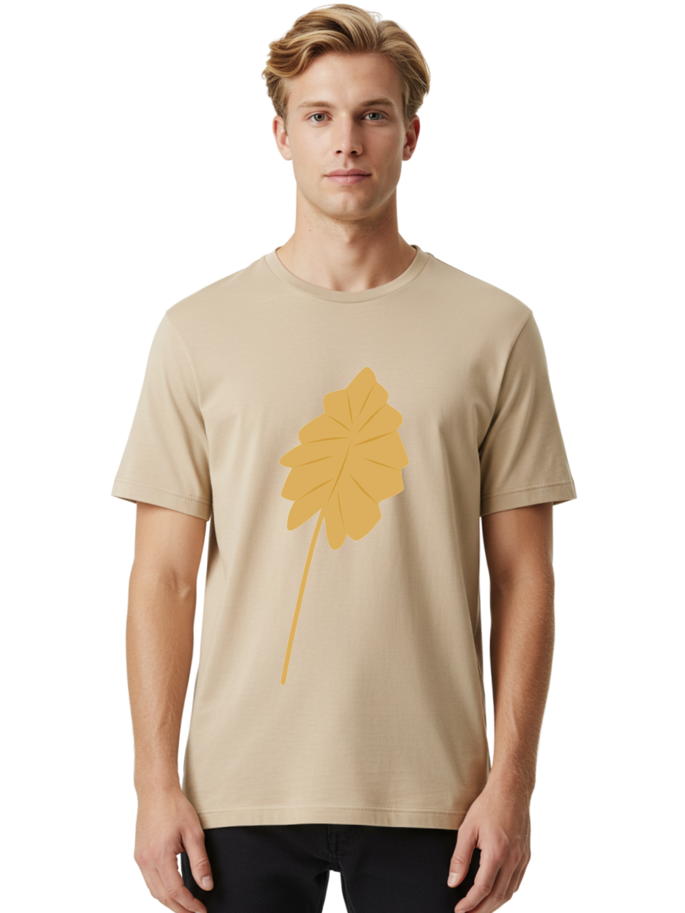 Orange-Leaf Men'S Graphic Tee, 100% Cotton, Comfortable Casual Summer Wear, Machine Washable, Golden Leaf, Simple Design, Autumn Symbol, Nature Icon, Vibrant Yellow, Leaf Illustration, Digital Art Aae036 30