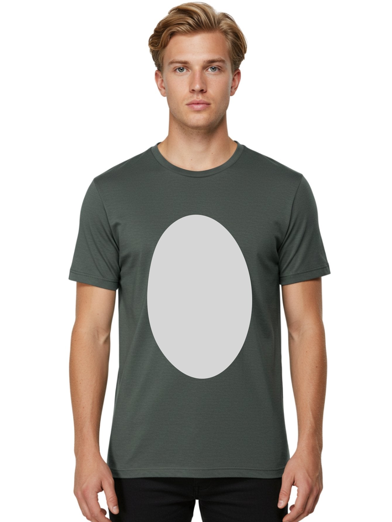 Oval Men'S Graphic Tee, 100% Cotton, Comfortable Casual Summer Wear, Machine Washable, White Oval Shape, Simple Design, Minimalist Art, Geometric Figure, Abstract Element, Clean Lines, Modern Aesthetic Aae040 30