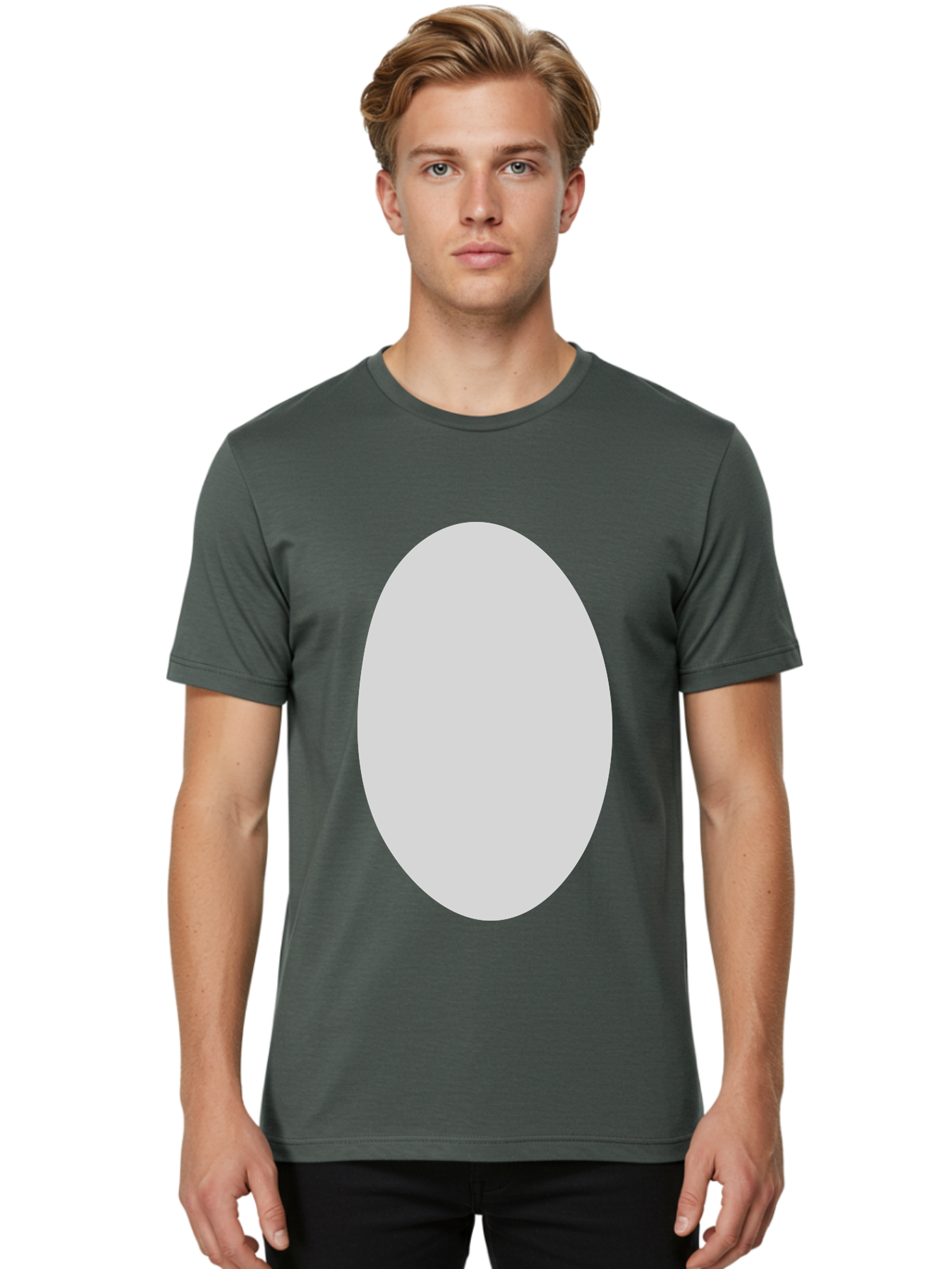 Oval Men'S Graphic Tee, 100% Cotton, Comfortable Casual Summer Wear, Machine Washable, White Oval Shape, Simple Design, Minimalist Art, Geometric Figure, Abstract Element, Clean Lines, Modern Aesthetic Aae040