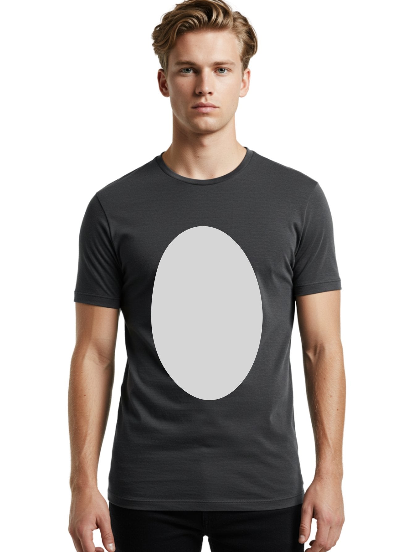 Oval Men'S Graphic Tee, 100% Cotton, Comfortable Casual Summer Wear, Machine Washable, White Oval Shape, Simple Design, Minimalist Art, Geometric Figure, Abstract Element, Clean Lines, Modern Aesthetic Aae040 28