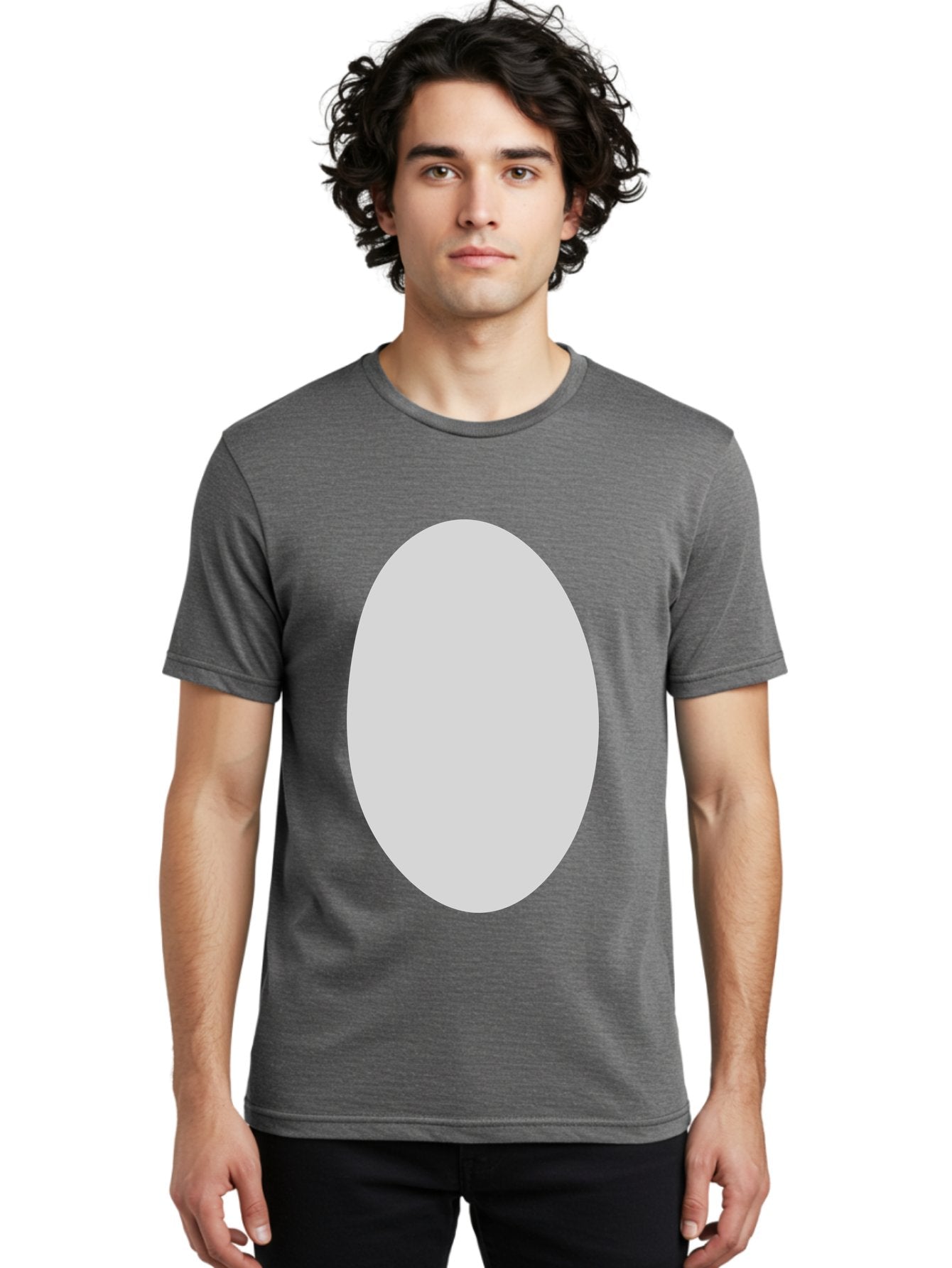 Oval Men'S Graphic Tee, 100% Cotton, Comfortable Casual Summer Wear, Machine Washable, White Oval Shape, Simple Design, Minimalist Art, Geometric Figure, Abstract Element, Clean Lines, Modern Aesthetic Aae040 17