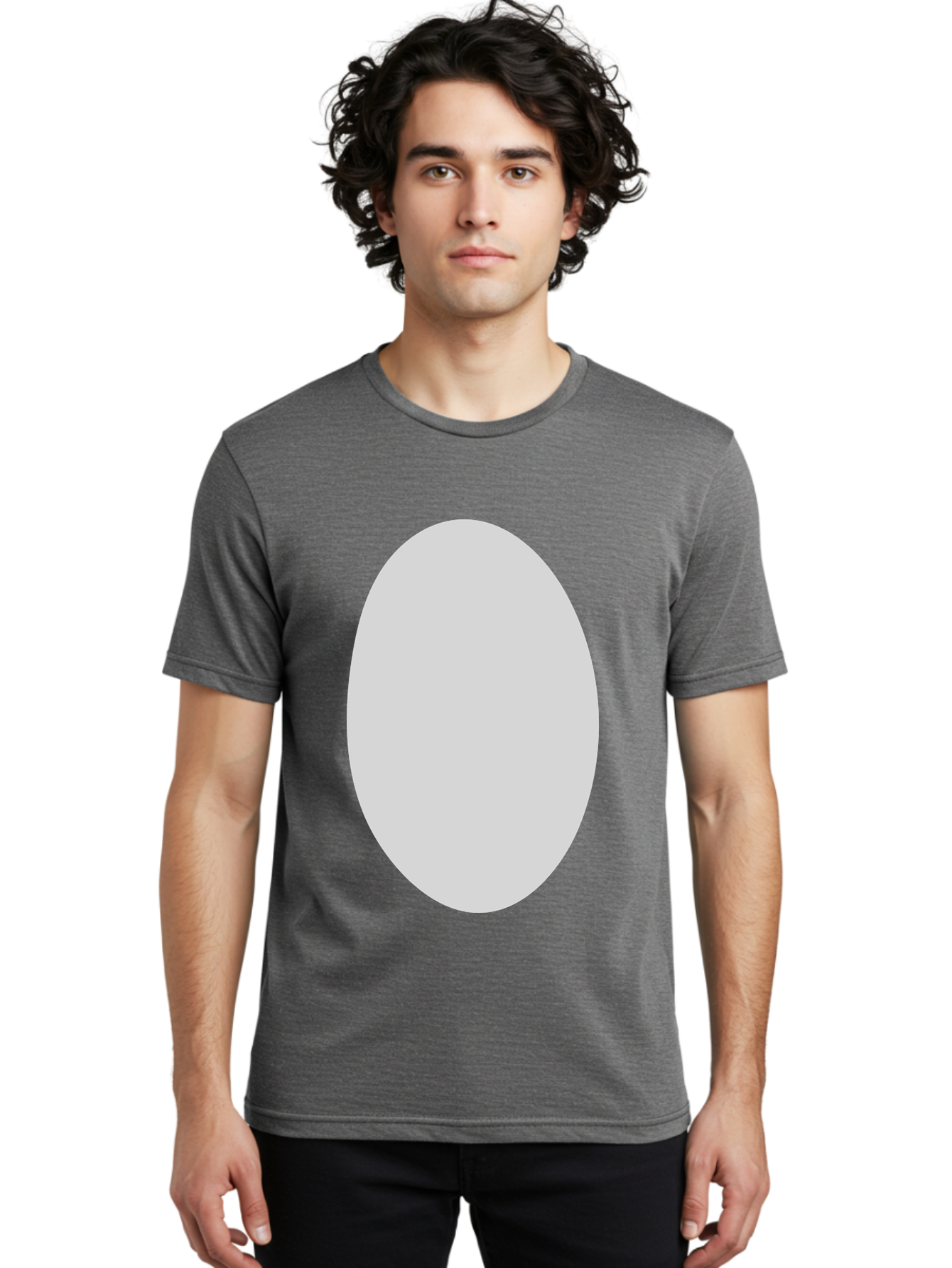 Oval Men'S Graphic Tee, 100% Cotton, Comfortable Casual Summer Wear, Machine Washable, White Oval Shape, Simple Design, Minimalist Art, Geometric Figure, Abstract Element, Clean Lines, Modern Aesthetic Aae040 28