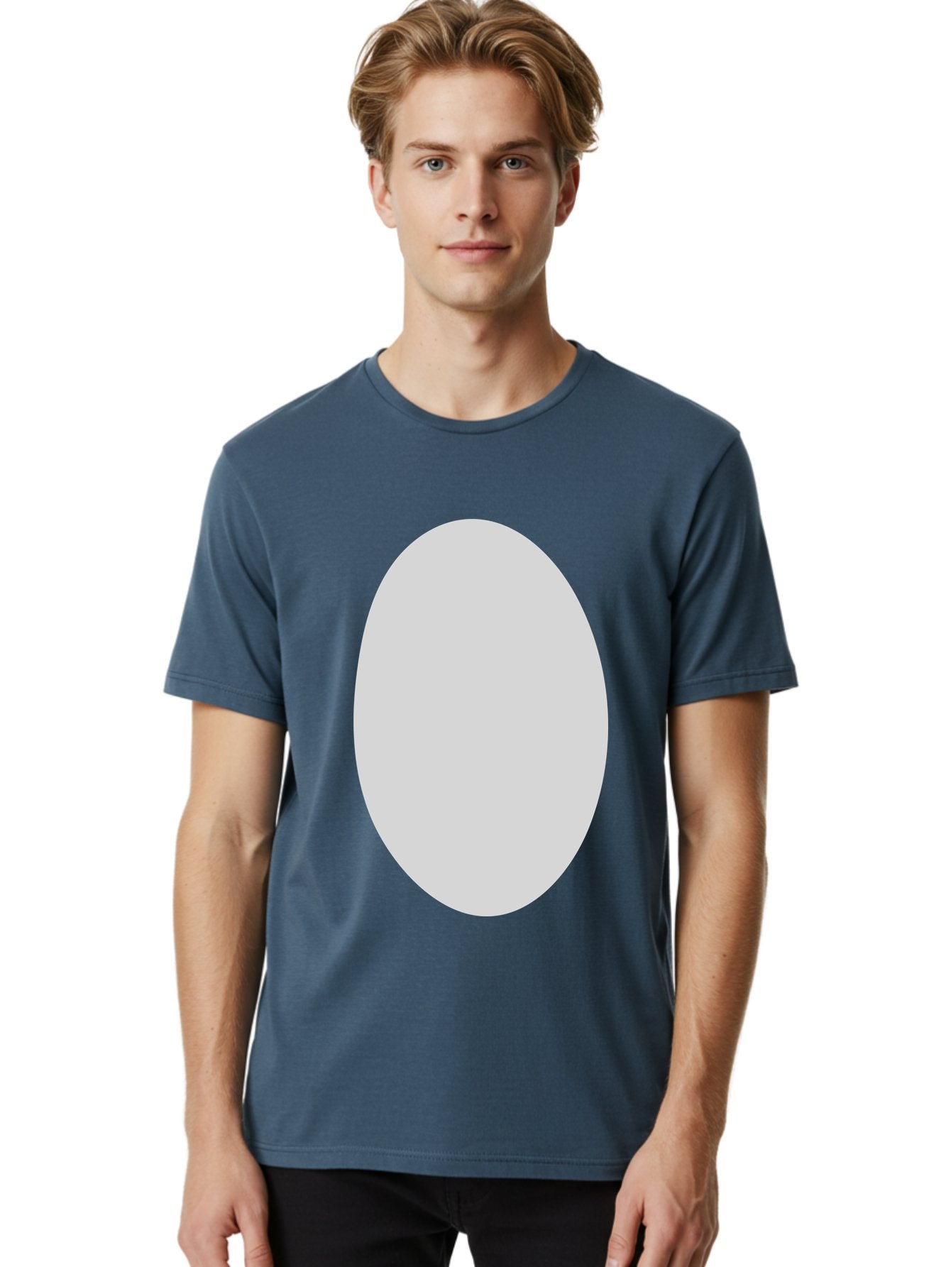 Oval Men'S Graphic Tee, 100% Cotton, Comfortable Casual Summer Wear, Machine Washable, White Oval Shape, Simple Design, Minimalist Art, Geometric Figure, Abstract Element, Clean Lines, Modern Aesthetic Aae040 21