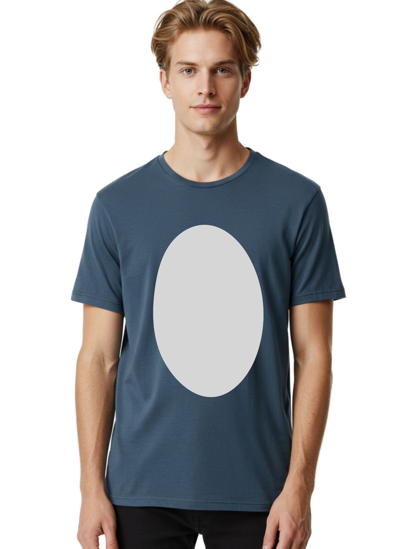 Oval Men'S Graphic Tee, 100% Cotton, Comfortable Casual Summer Wear, Machine Washable, White Oval Shape, Simple Design, Minimalist Art, Geometric Figure, Abstract Element, Clean Lines, Modern Aesthetic Aae040 20
