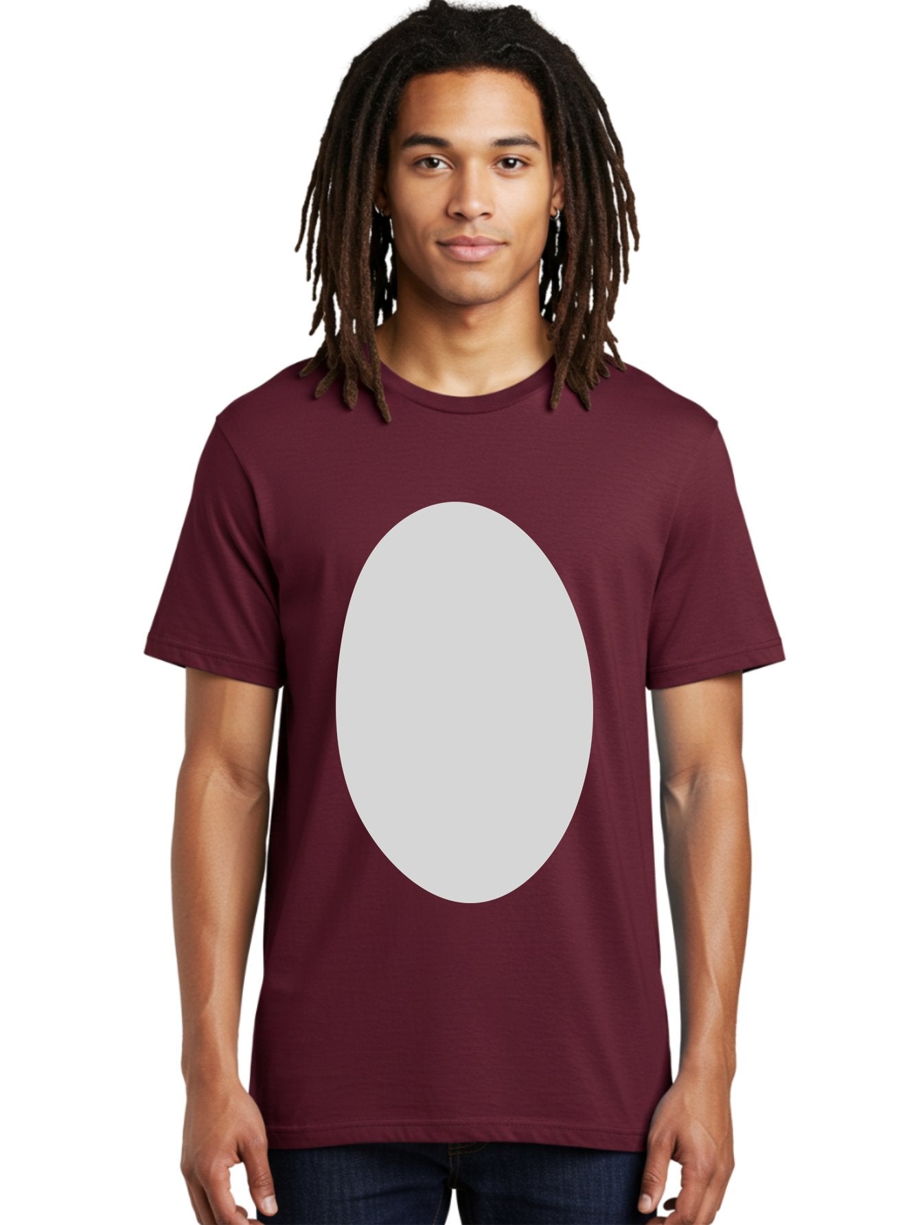 Oval Men'S Graphic Tee, 100% Cotton, Comfortable Casual Summer Wear, Machine Washable, White Oval Shape, Simple Design, Minimalist Art, Geometric Figure, Abstract Element, Clean Lines, Modern Aesthetic Aae040 22