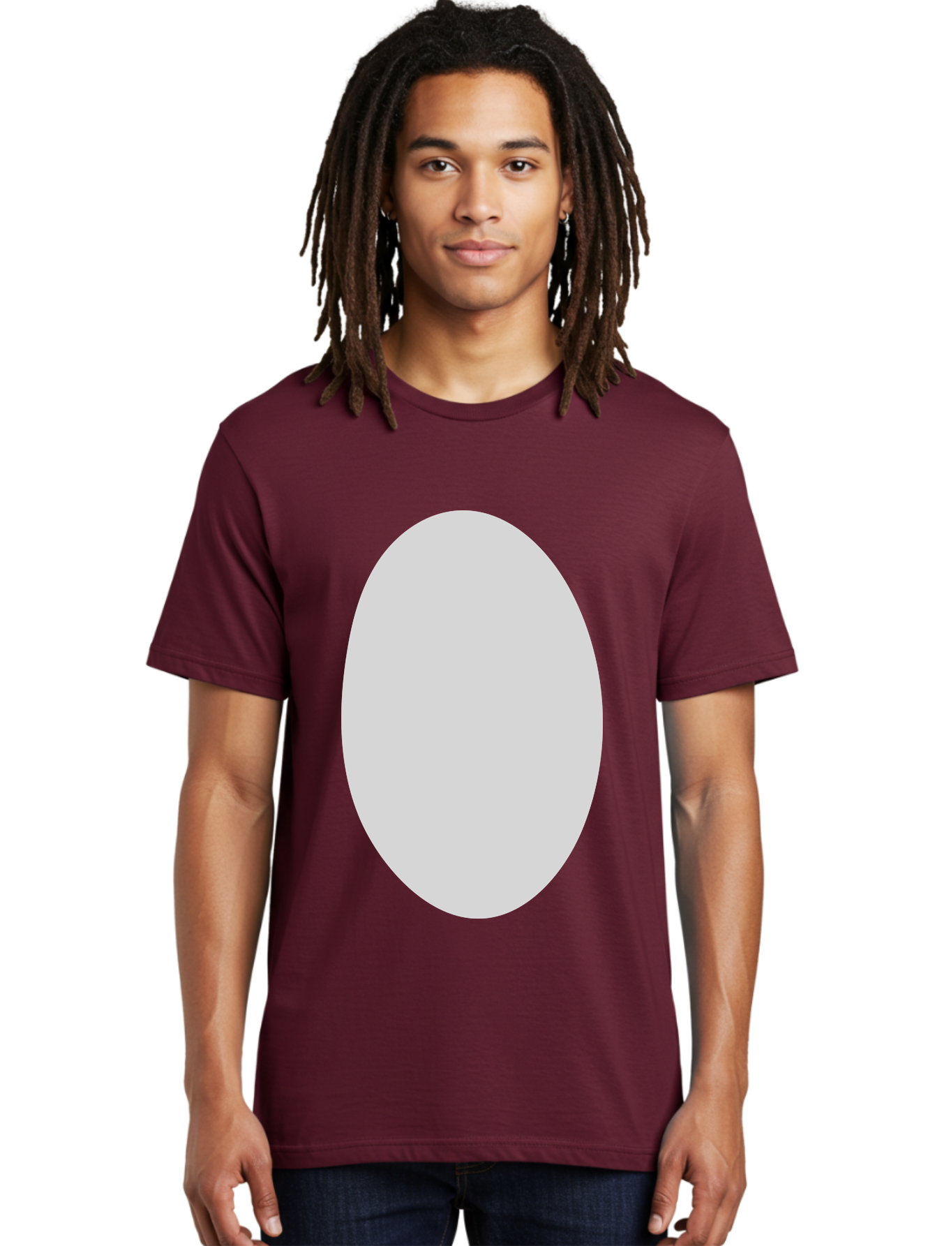 Oval Men'S Graphic Tee, 100% Cotton, Comfortable Casual Summer Wear, Machine Washable, White Oval Shape, Simple Design, Minimalist Art, Geometric Figure, Abstract Element, Clean Lines, Modern Aesthetic Aae040 18