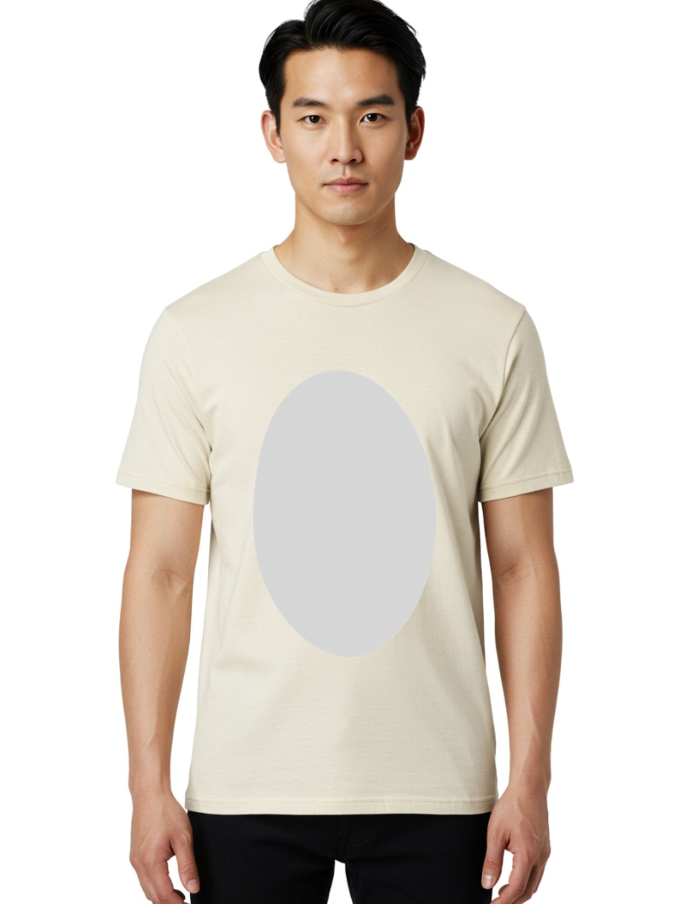 Oval Men'S Graphic Tee, 100% Cotton, Comfortable Casual Summer Wear, Machine Washable, White Oval Shape, Simple Design, Minimalist Art, Geometric Figure, Abstract Element, Clean Lines, Modern Aesthetic Aae040 25