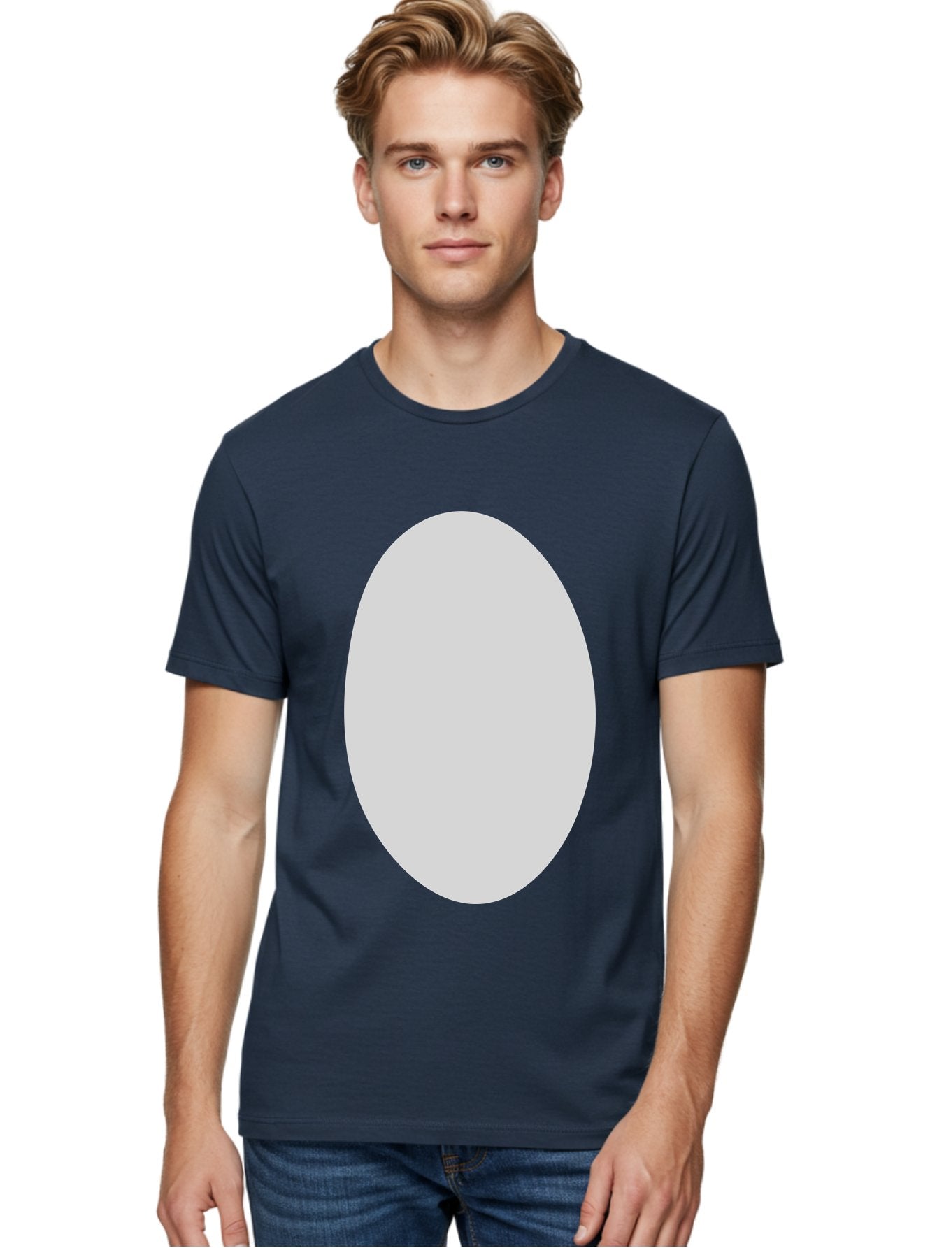 Oval Men'S Graphic Tee, 100% Cotton, Comfortable Casual Summer Wear, Machine Washable, White Oval Shape, Simple Design, Minimalist Art, Geometric Figure, Abstract Element, Clean Lines, Modern Aesthetic Aae040 24