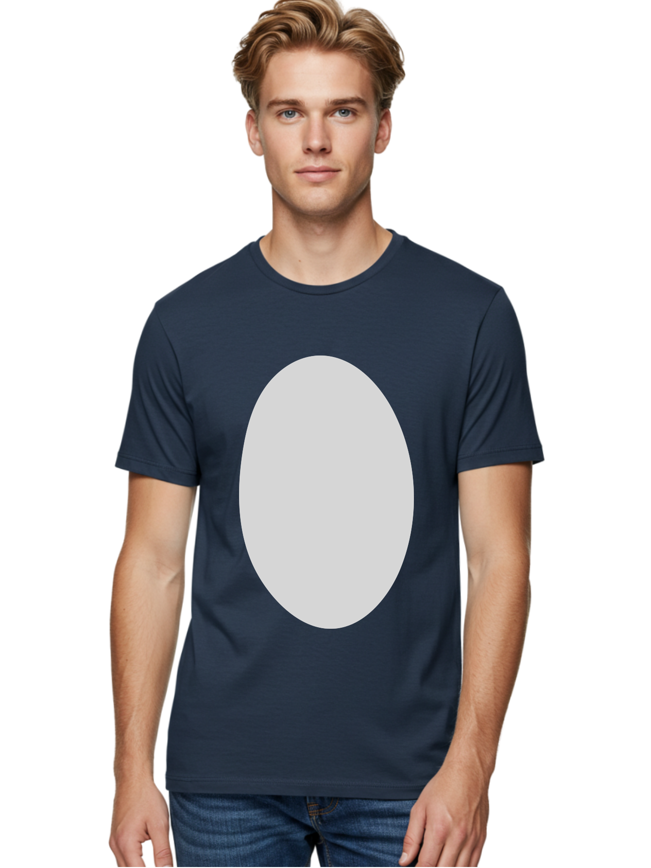 Oval Men'S Graphic Tee, 100% Cotton, Comfortable Casual Summer Wear, Machine Washable, White Oval Shape, Simple Design, Minimalist Art, Geometric Figure, Abstract Element, Clean Lines, Modern Aesthetic Aae040 14