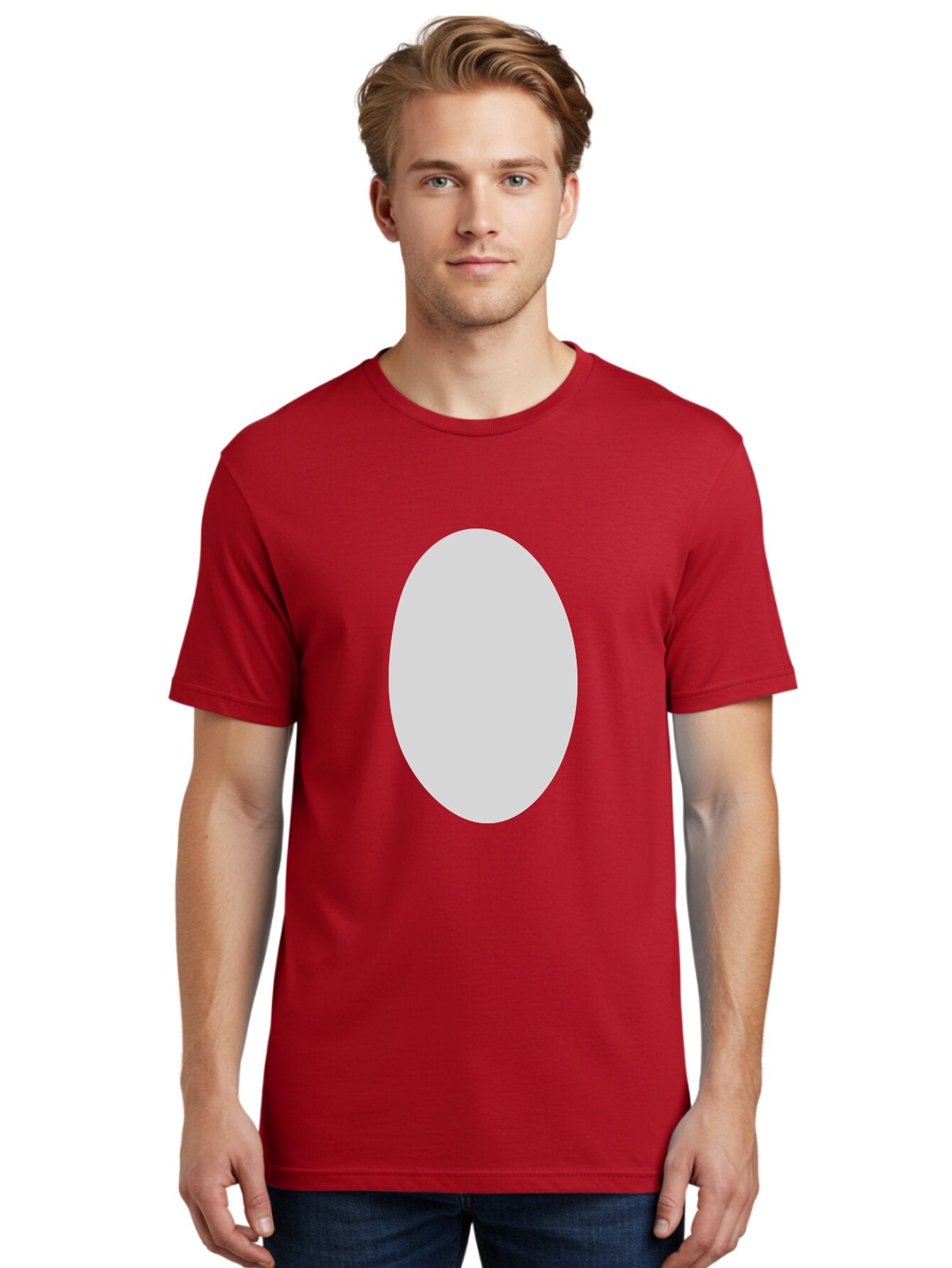 Oval Men'S Graphic Tee, 100% Cotton, Comfortable Casual Summer Wear, Machine Washable, White Oval Shape, Simple Design, Minimalist Art, Geometric Figure, Abstract Element, Clean Lines, Modern Aesthetic Aae040 16