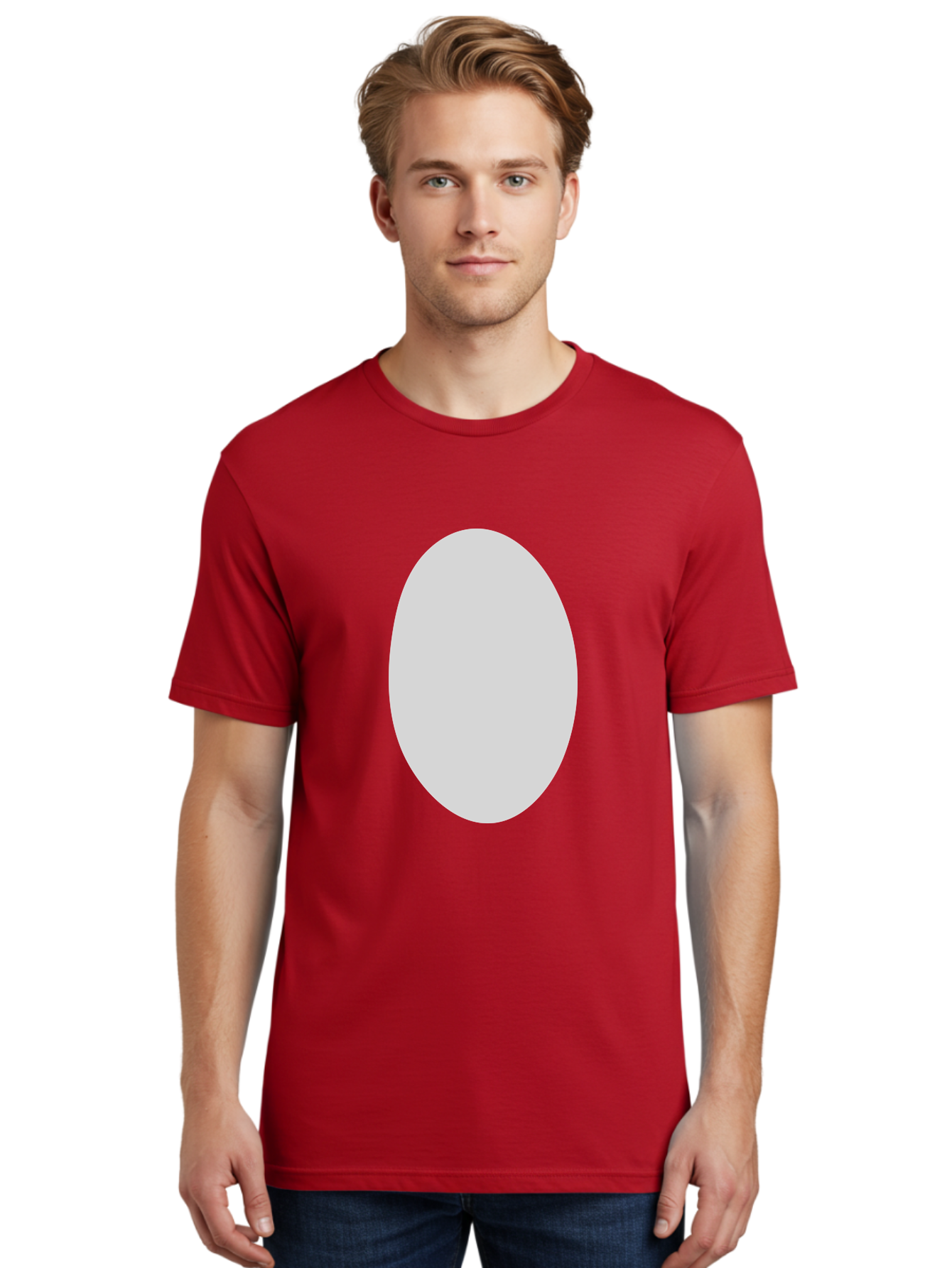 Oval Men'S Graphic Tee, 100% Cotton, Comfortable Casual Summer Wear, Machine Washable, White Oval Shape, Simple Design, Minimalist Art, Geometric Figure, Abstract Element, Clean Lines, Modern Aesthetic Aae040 26