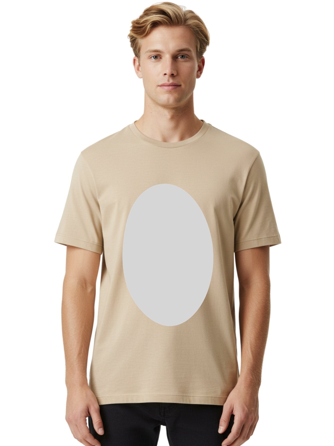 Oval Men'S Graphic Tee, 100% Cotton, Comfortable Casual Summer Wear, Machine Washable, White Oval Shape, Simple Design, Minimalist Art, Geometric Figure, Abstract Element, Clean Lines, Modern Aesthetic Aae040 18
