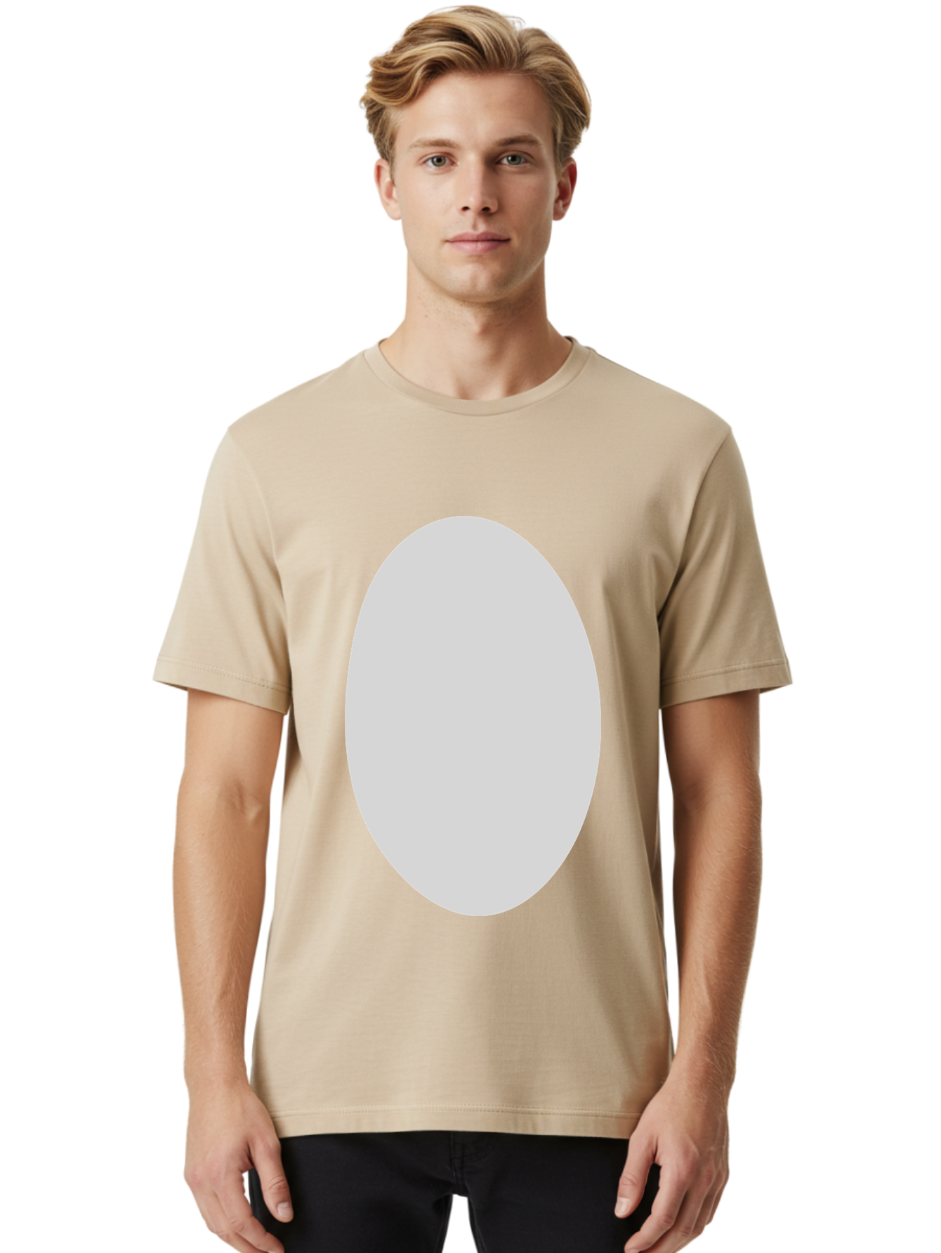 Oval Men'S Graphic Tee, 100% Cotton, Comfortable Casual Summer Wear, Machine Washable, White Oval Shape, Simple Design, Minimalist Art, Geometric Figure, Abstract Element, Clean Lines, Modern Aesthetic Aae040 24