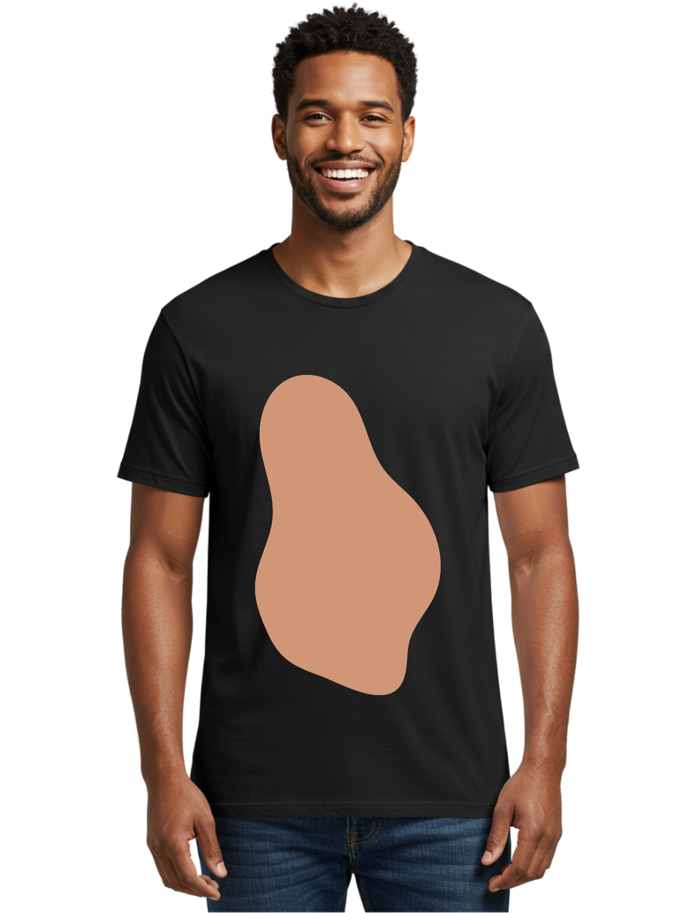 Peanut Men'S Graphic Tee, 100% Cotton, Comfortable Casual Summer Wear, Machine Washable, Peanut Shaped Object, Light Brown Color, Irregular Shape, Abstract Design, Simple Graphic, Minimalist Art Aae041 24