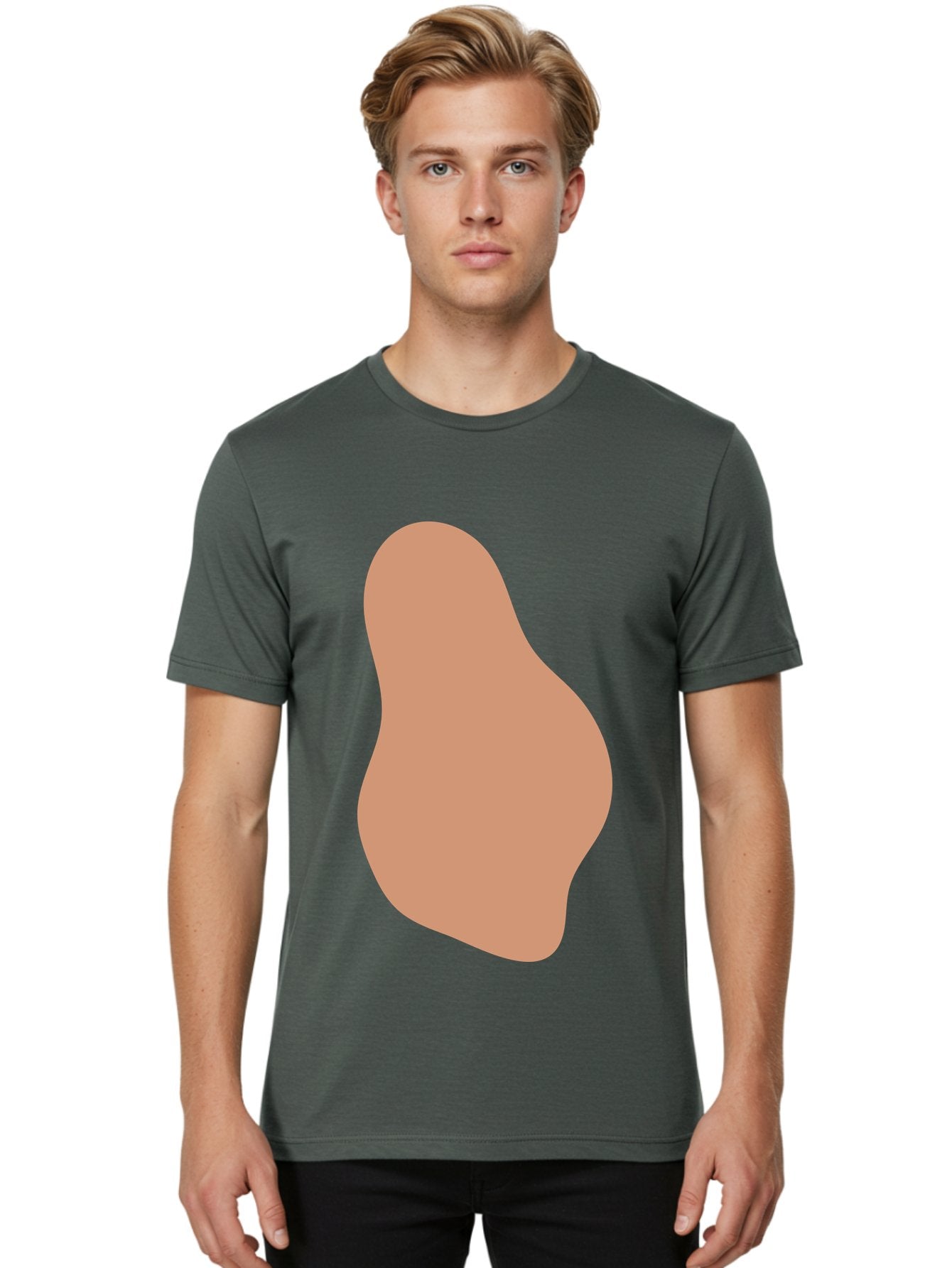 Peanut Men'S Graphic Tee, 100% Cotton, Comfortable Casual Summer Wear, Machine Washable, Peanut Shaped Object, Light Brown Color, Irregular Shape, Abstract Design, Simple Graphic, Minimalist Art Aae041 27