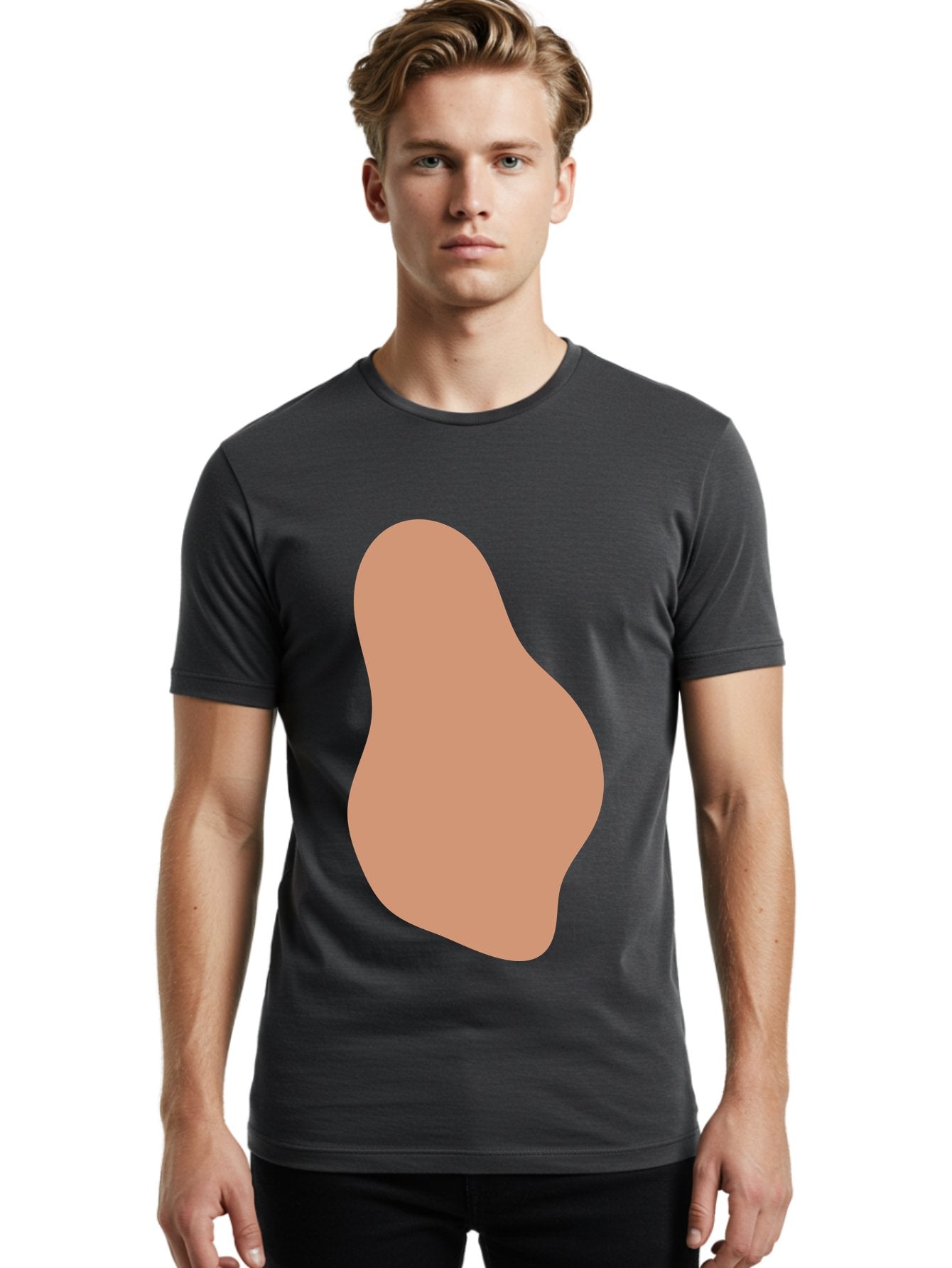 Peanut Men'S Graphic Tee, 100% Cotton, Comfortable Casual Summer Wear, Machine Washable, Peanut Shaped Object, Light Brown Color, Irregular Shape, Abstract Design, Simple Graphic, Minimalist Art Aae041 23
