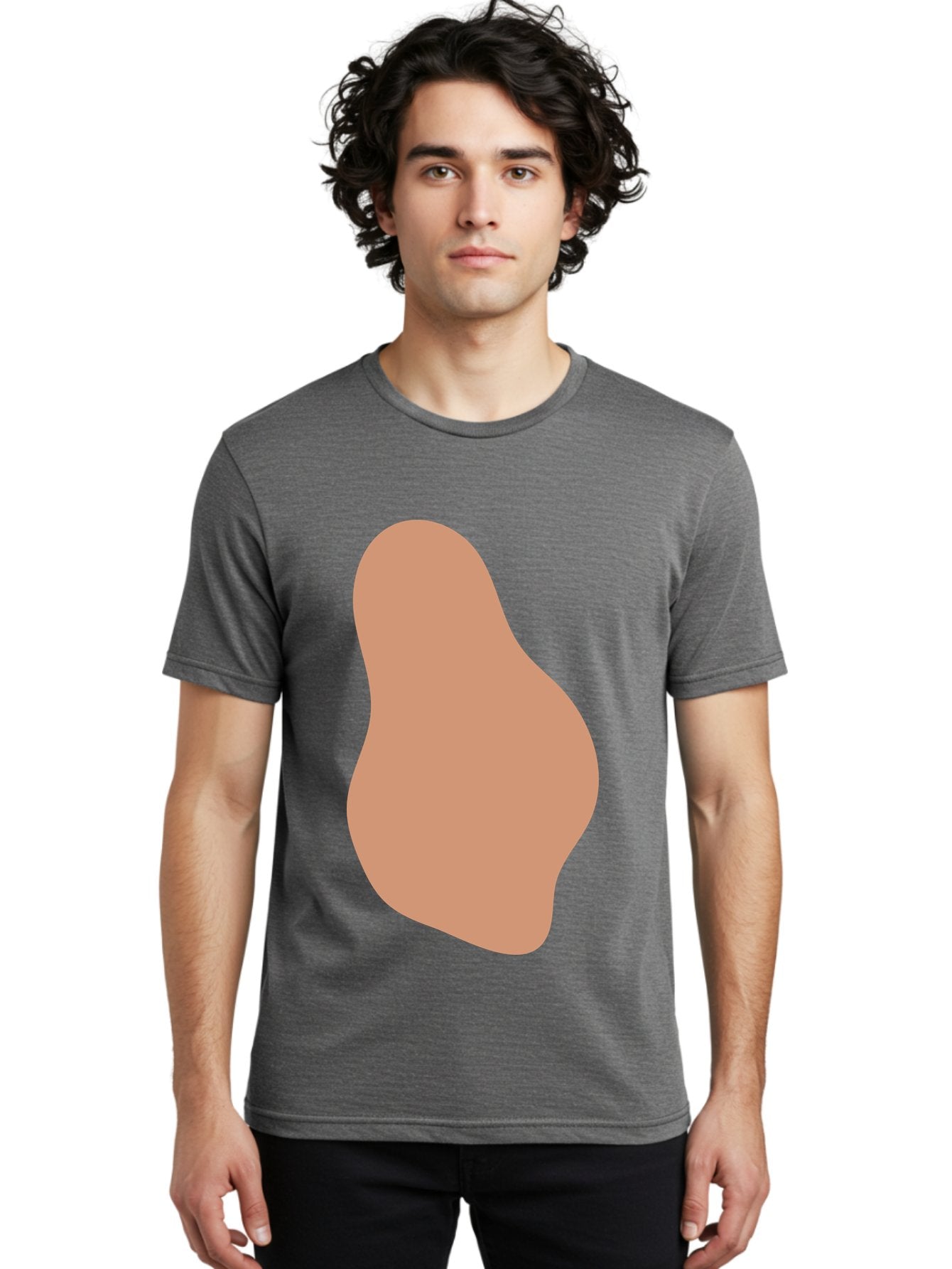 Peanut Men'S Graphic Tee, 100% Cotton, Comfortable Casual Summer Wear, Machine Washable, Peanut Shaped Object, Light Brown Color, Irregular Shape, Abstract Design, Simple Graphic, Minimalist Art Aae041 22