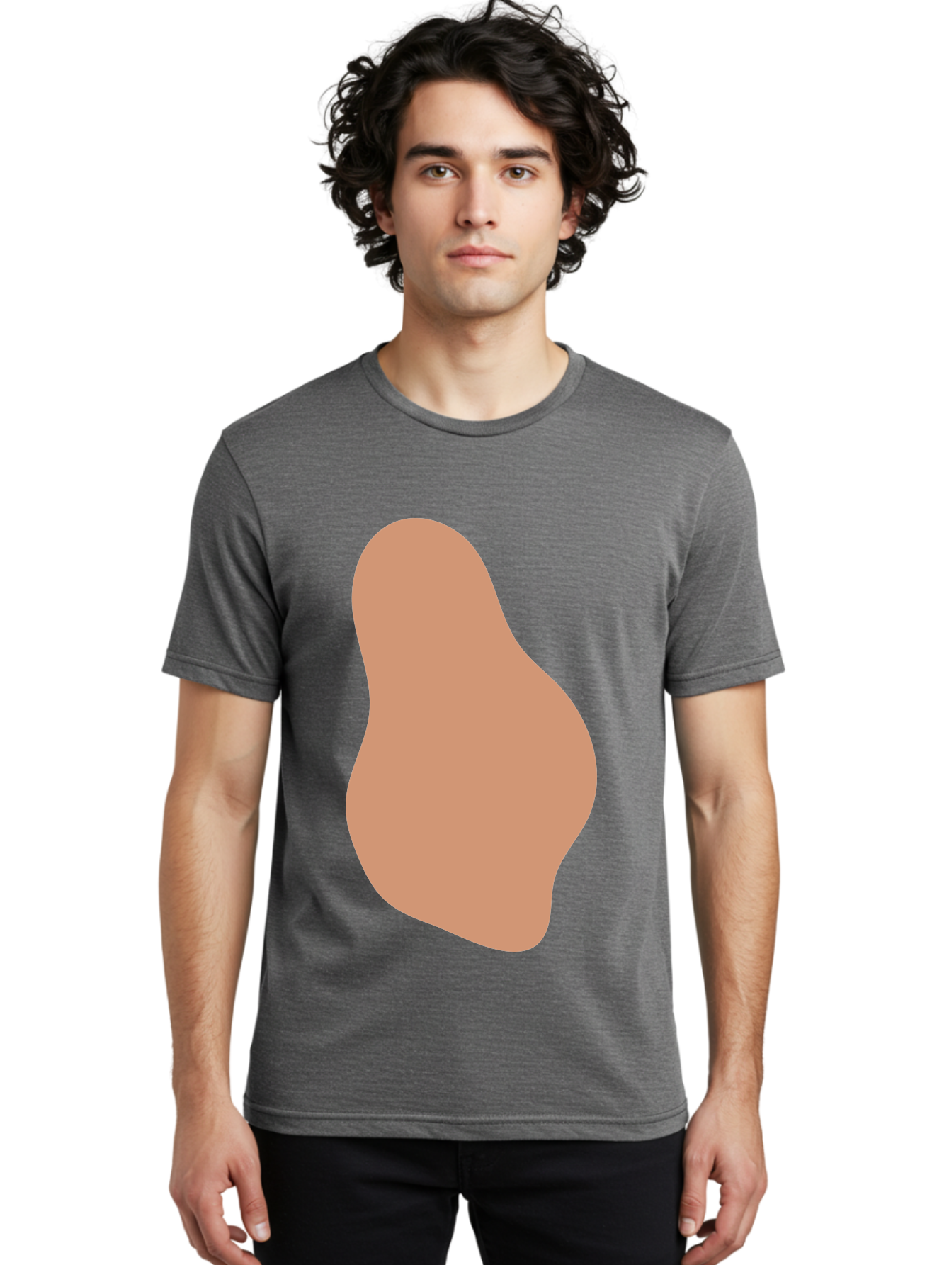 Peanut Men'S Graphic Tee, 100% Cotton, Comfortable Casual Summer Wear, Machine Washable, Peanut Shaped Object, Light Brown Color, Irregular Shape, Abstract Design, Simple Graphic, Minimalist Art Aae041 18