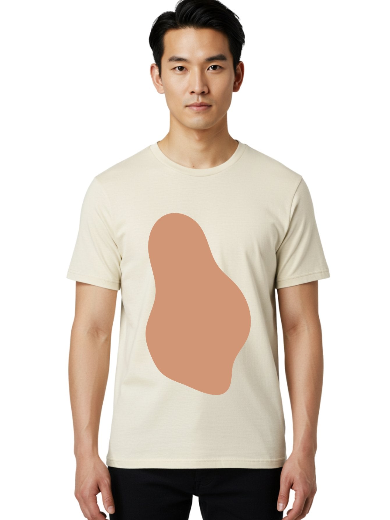 Peanut Men'S Graphic Tee, 100% Cotton, Comfortable Casual Summer Wear, Machine Washable, Peanut Shaped Object, Light Brown Color, Irregular Shape, Abstract Design, Simple Graphic, Minimalist Art Aae041 25
