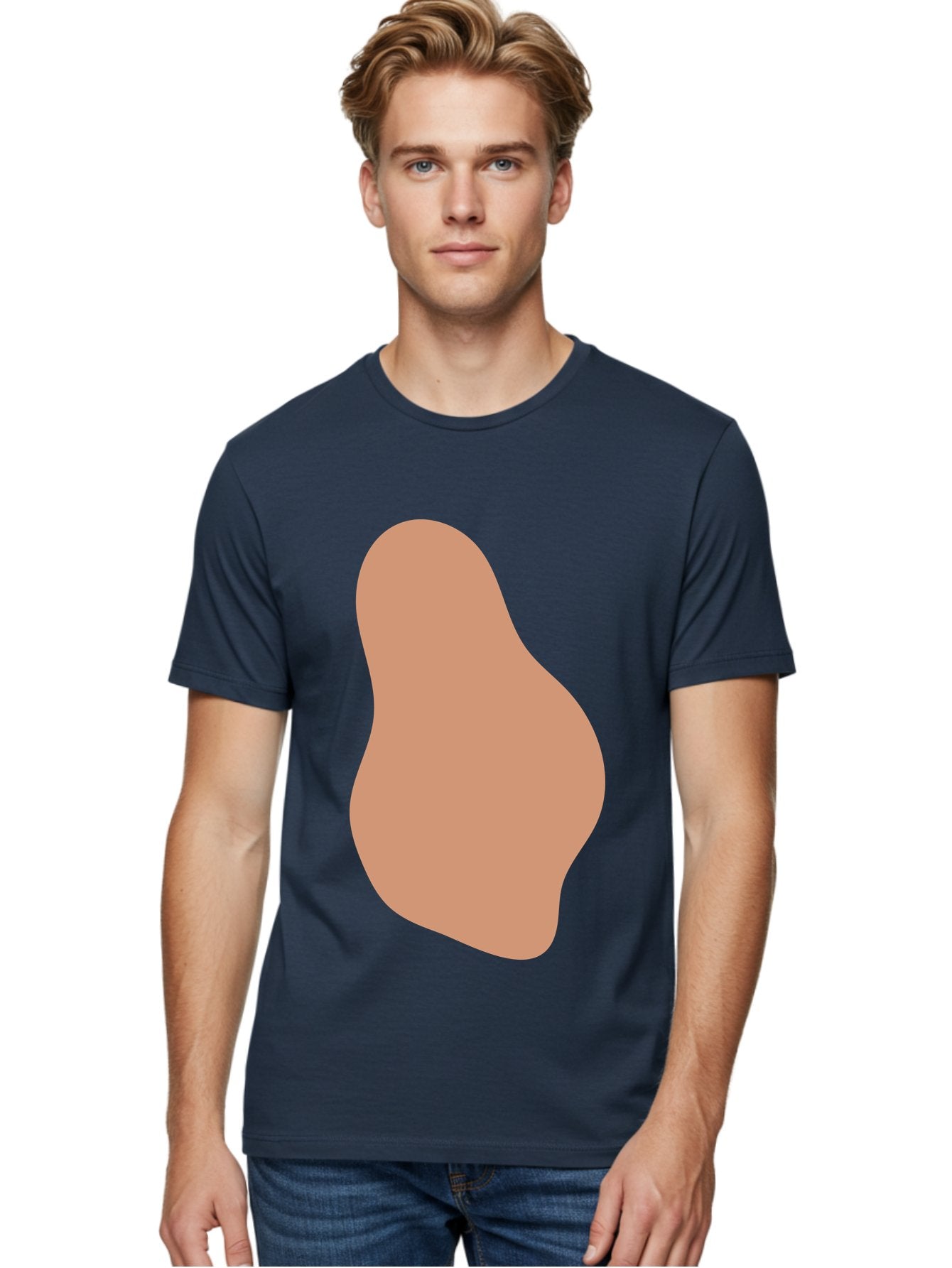 Peanut Men'S Graphic Tee, 100% Cotton, Comfortable Casual Summer Wear, Machine Washable, Peanut Shaped Object, Light Brown Color, Irregular Shape, Abstract Design, Simple Graphic, Minimalist Art Aae041 24