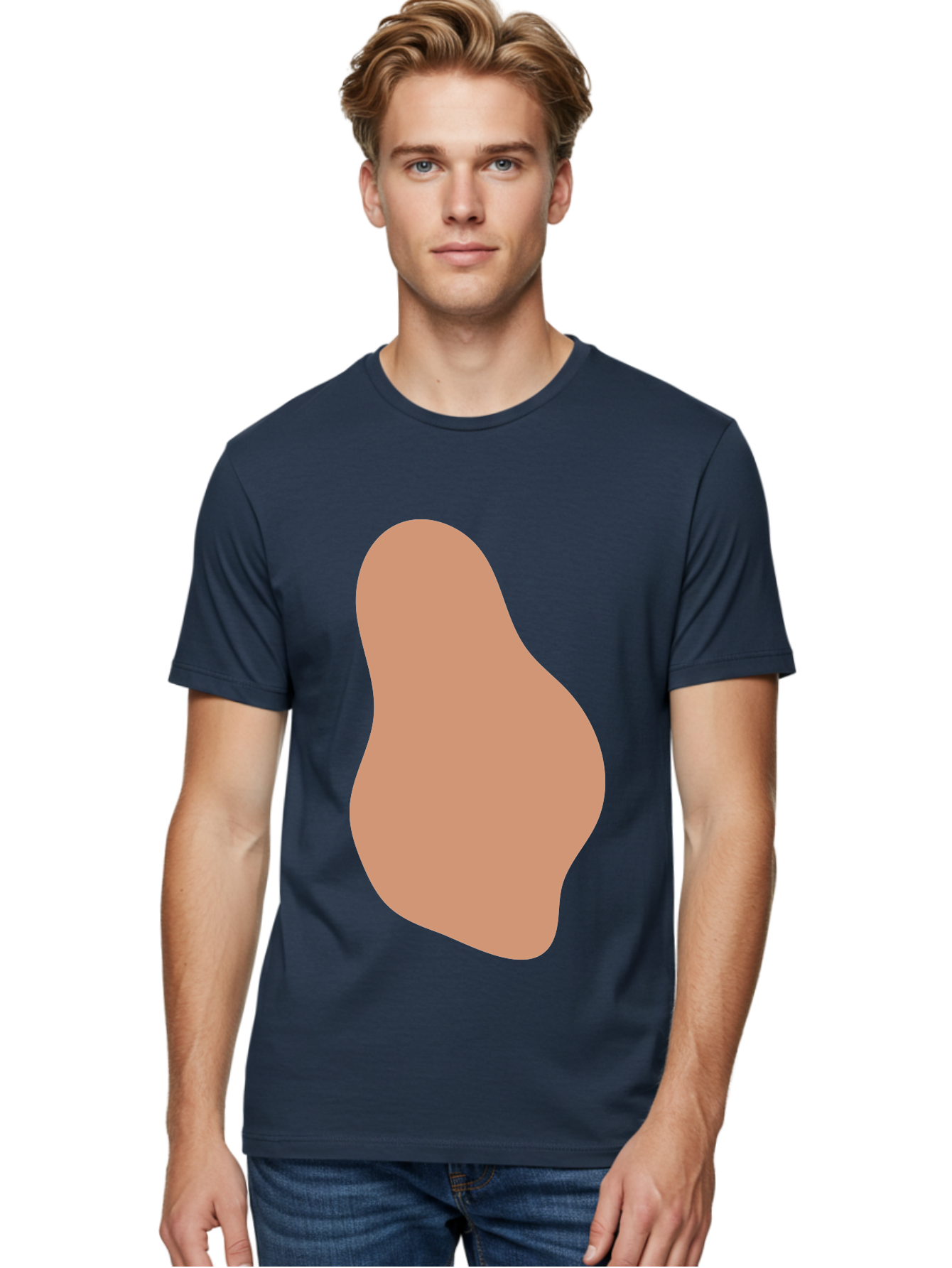Peanut Men'S Graphic Tee, 100% Cotton, Comfortable Casual Summer Wear, Machine Washable, Peanut Shaped Object, Light Brown Color, Irregular Shape, Abstract Design, Simple Graphic, Minimalist Art Aae041 14