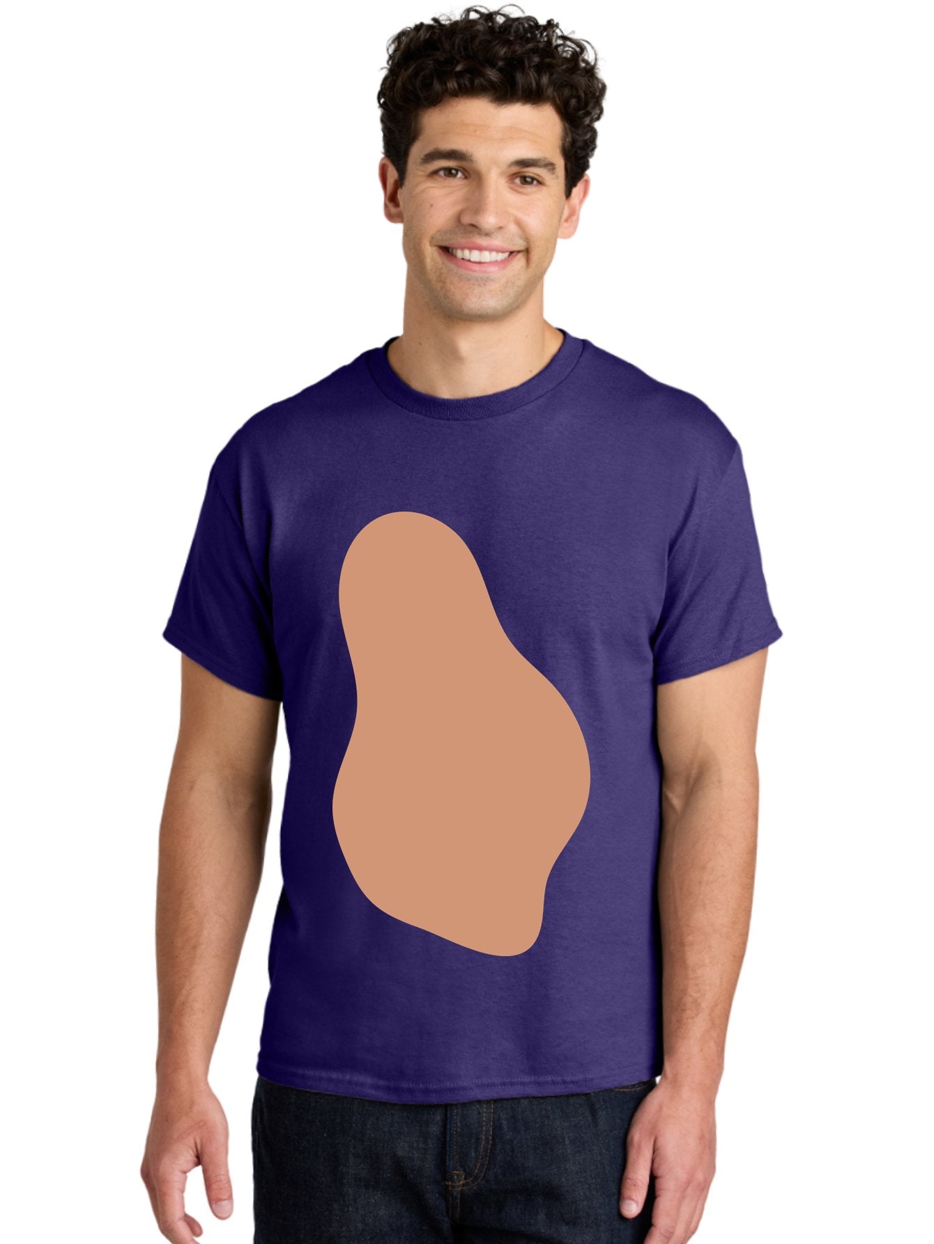 Peanut Men'S Graphic Tee, 100% Cotton, Comfortable Casual Summer Wear, Machine Washable, Peanut Shaped Object, Light Brown Color, Irregular Shape, Abstract Design, Simple Graphic, Minimalist Art Aae041 29