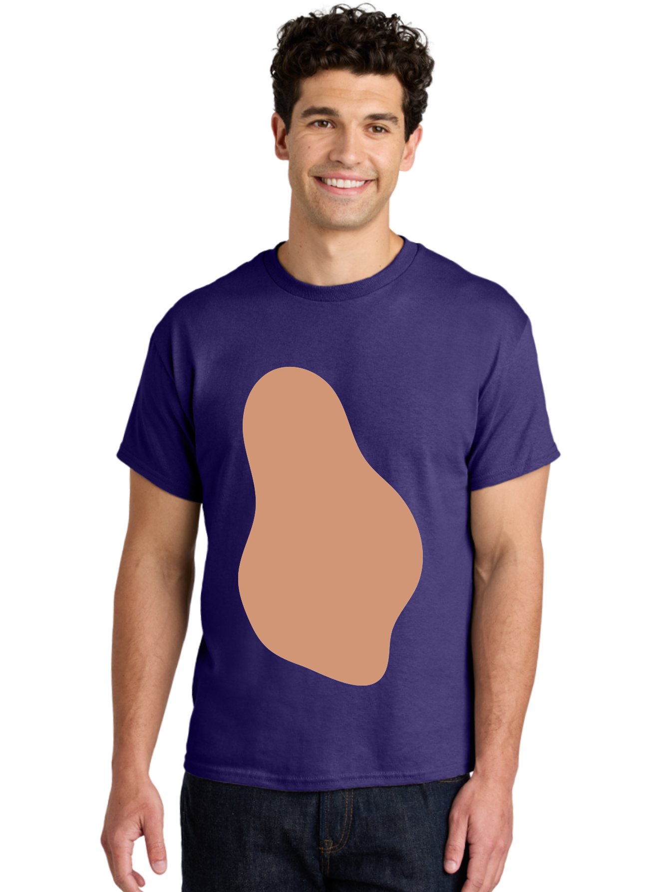 Peanut Men'S Graphic Tee, 100% Cotton, Comfortable Casual Summer Wear, Machine Washable, Peanut Shaped Object, Light Brown Color, Irregular Shape, Abstract Design, Simple Graphic, Minimalist Art Aae041 4