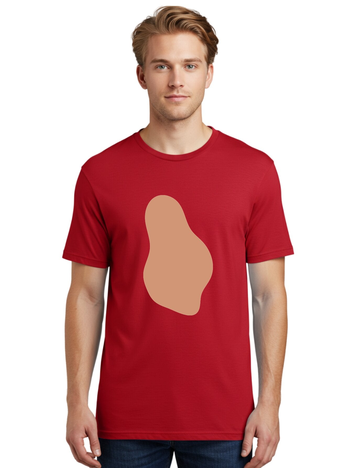 Peanut Men'S Graphic Tee, 100% Cotton, Comfortable Casual Summer Wear, Machine Washable, Peanut Shaped Object, Light Brown Color, Irregular Shape, Abstract Design, Simple Graphic, Minimalist Art Aae041 17