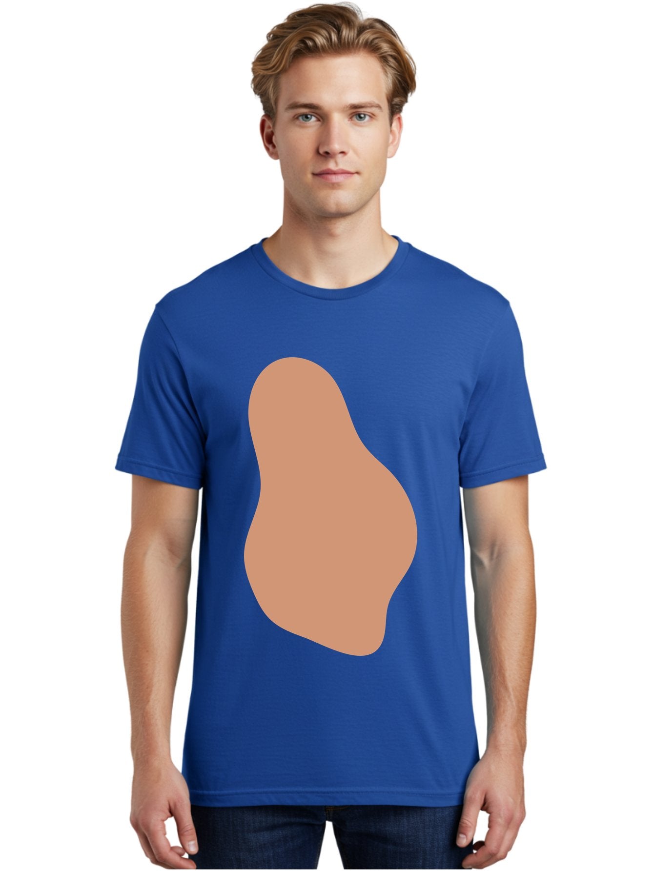 Peanut Men'S Graphic Tee, 100% Cotton, Comfortable Casual Summer Wear, Machine Washable, Peanut Shaped Object, Light Brown Color, Irregular Shape, Abstract Design, Simple Graphic, Minimalist Art Aae041 26