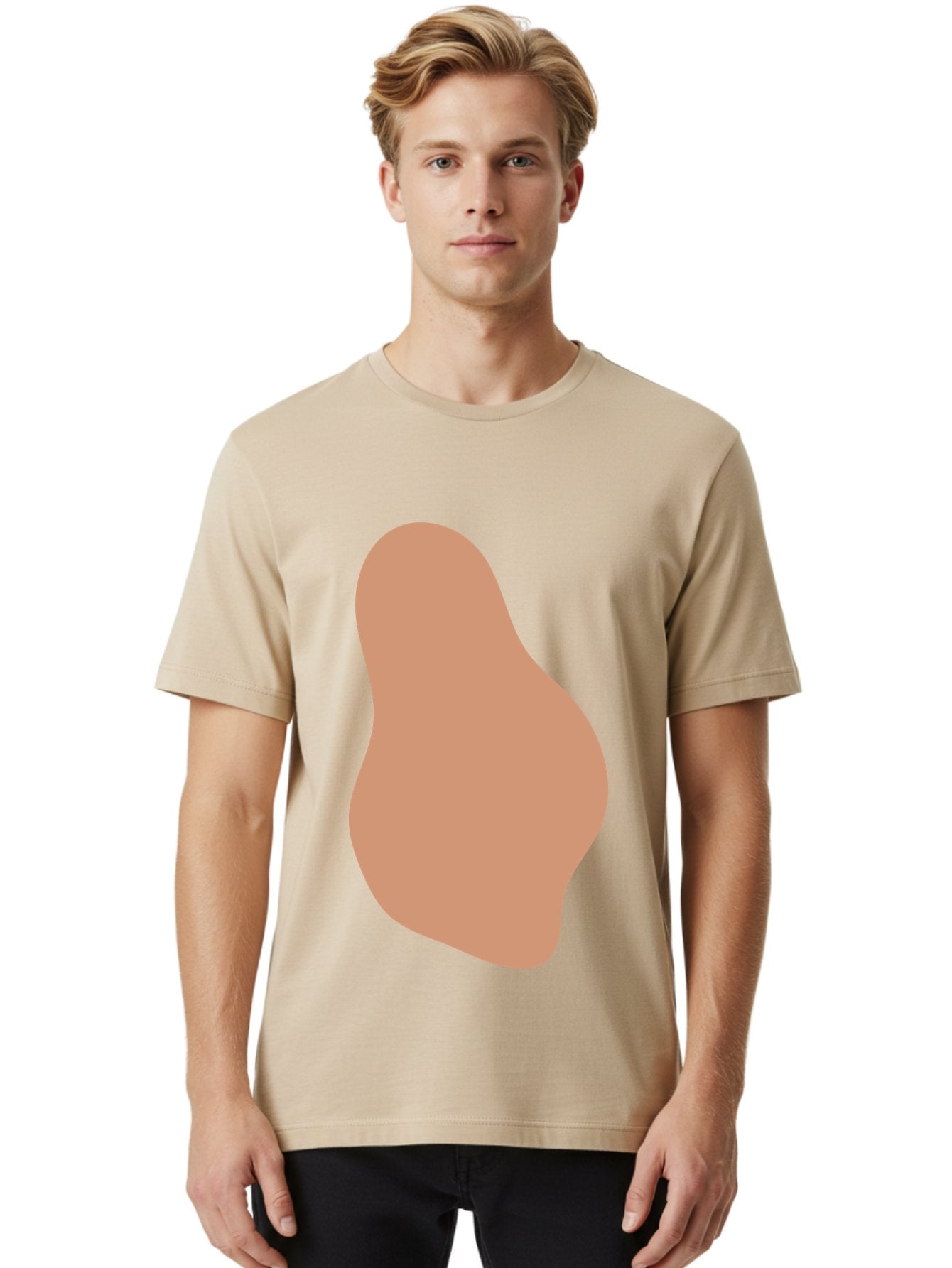 Peanut Men'S Graphic Tee, 100% Cotton, Comfortable Casual Summer Wear, Machine Washable, Peanut Shaped Object, Light Brown Color, Irregular Shape, Abstract Design, Simple Graphic, Minimalist Art Aae041 30