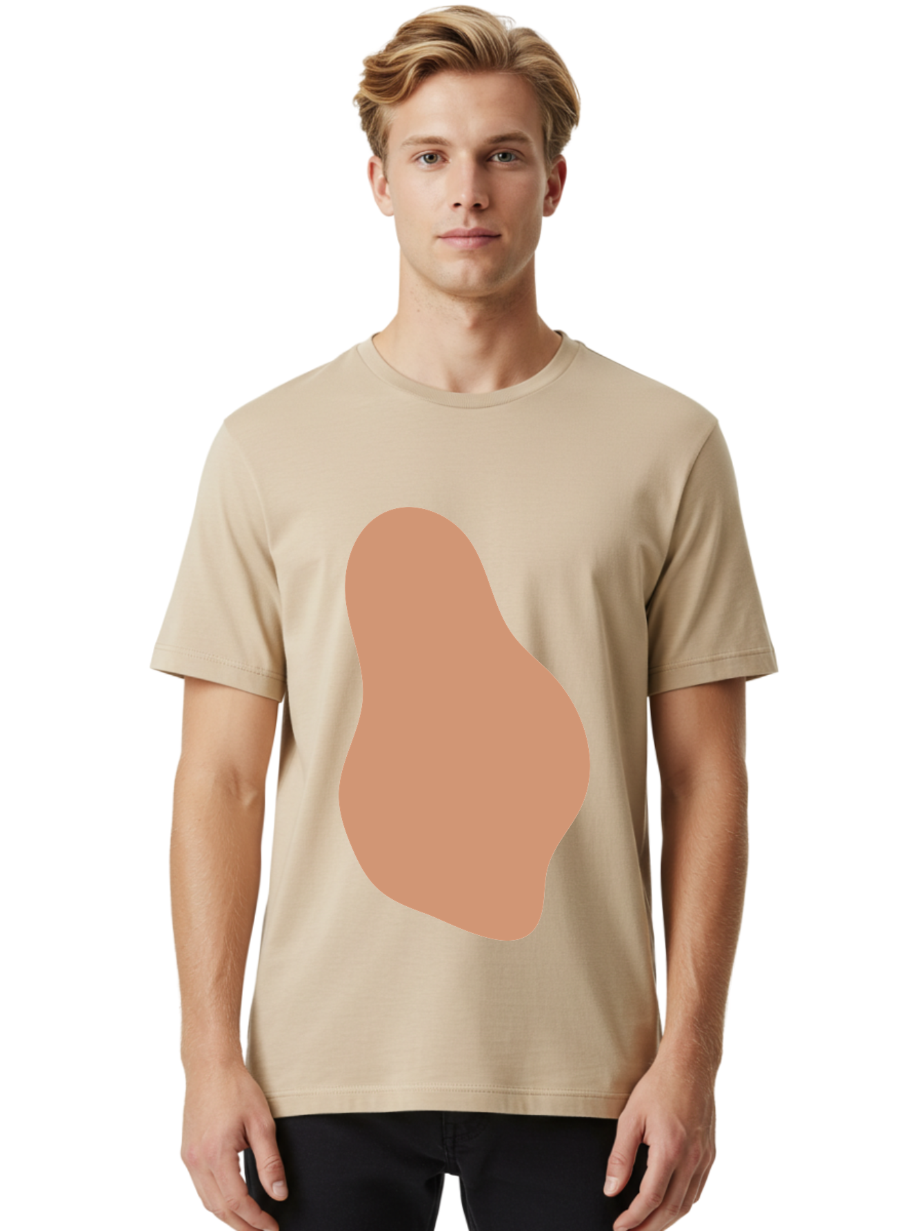 Peanut Men'S Graphic Tee, 100% Cotton, Comfortable Casual Summer Wear, Machine Washable, Peanut Shaped Object, Light Brown Color, Irregular Shape, Abstract Design, Simple Graphic, Minimalist Art Aae041